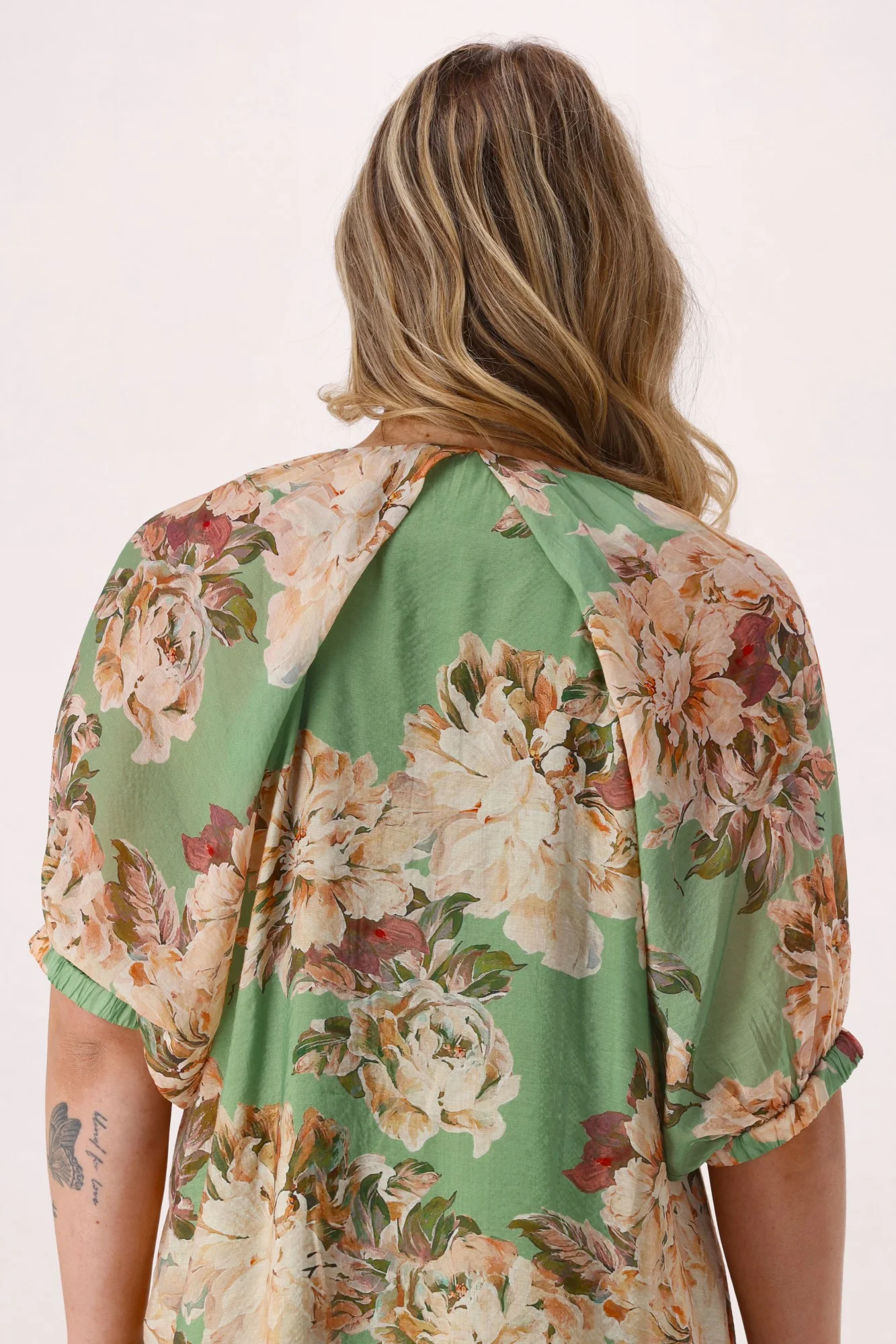 Celebration Betty Blouson Sleeve Dress Green Floral - Image 7