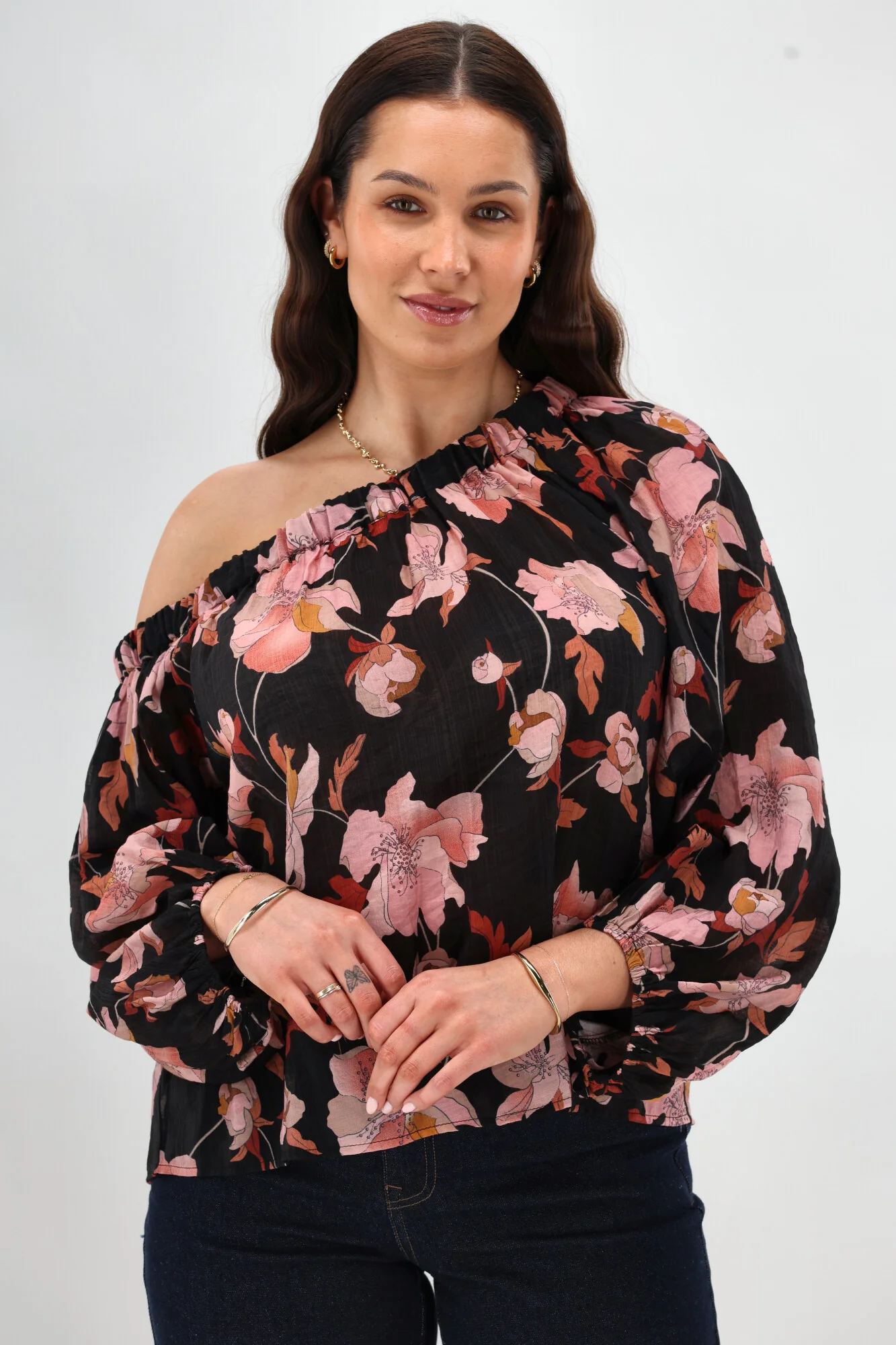 Celebration By Shine On Claudia off the Shoulder Top Black Floral - Image 3