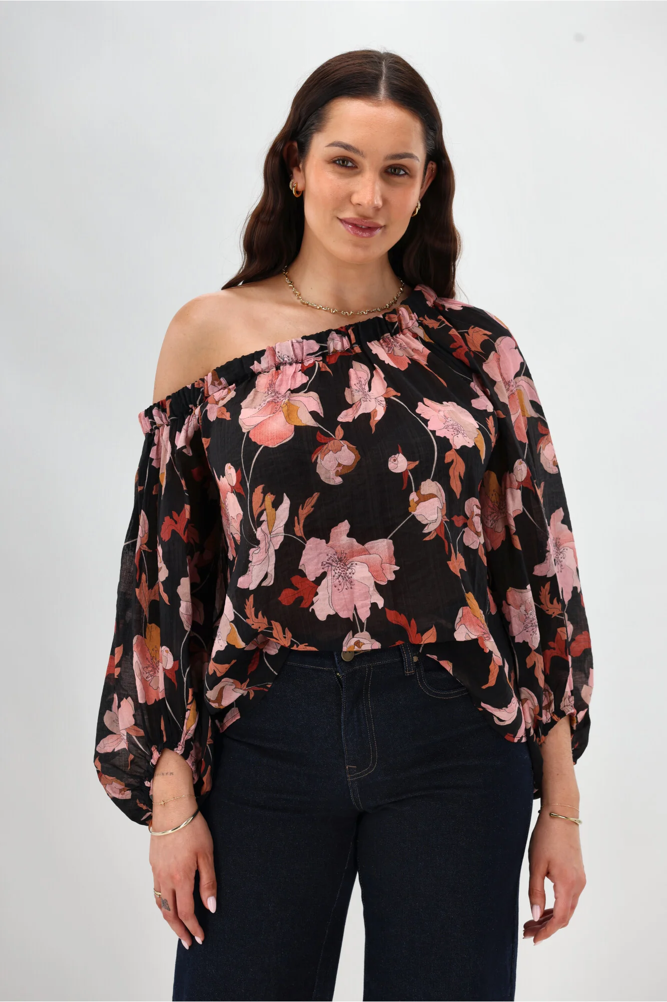 Celebration By Shine On Claudia off the Shoulder Top Black Floral - Image 6