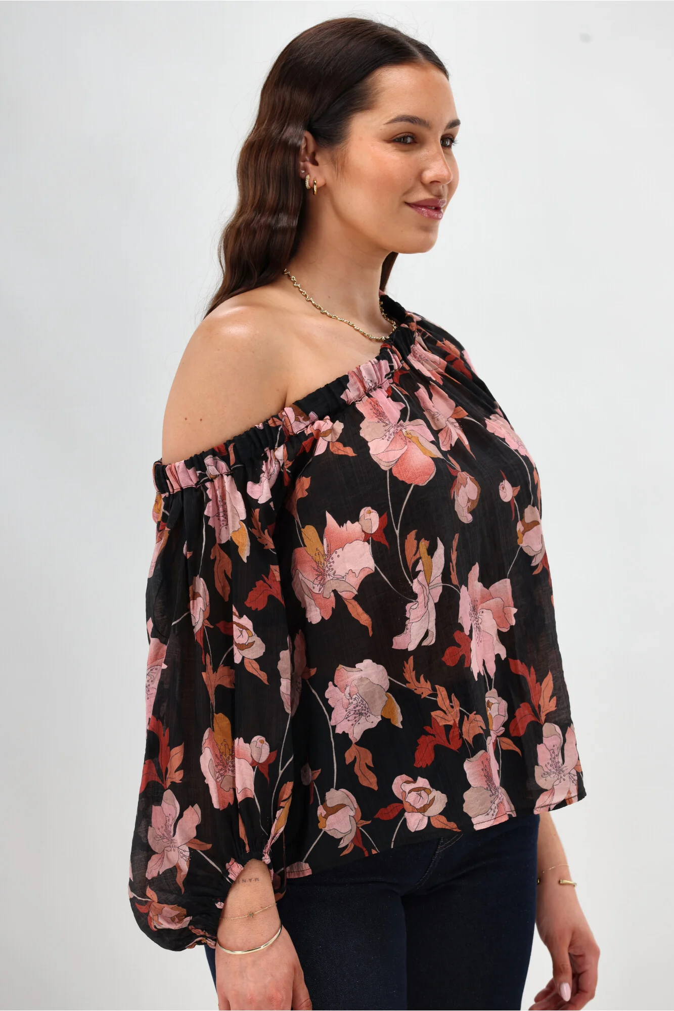 Celebration By Shine On Claudia off the Shoulder Top Black Floral - Image 8