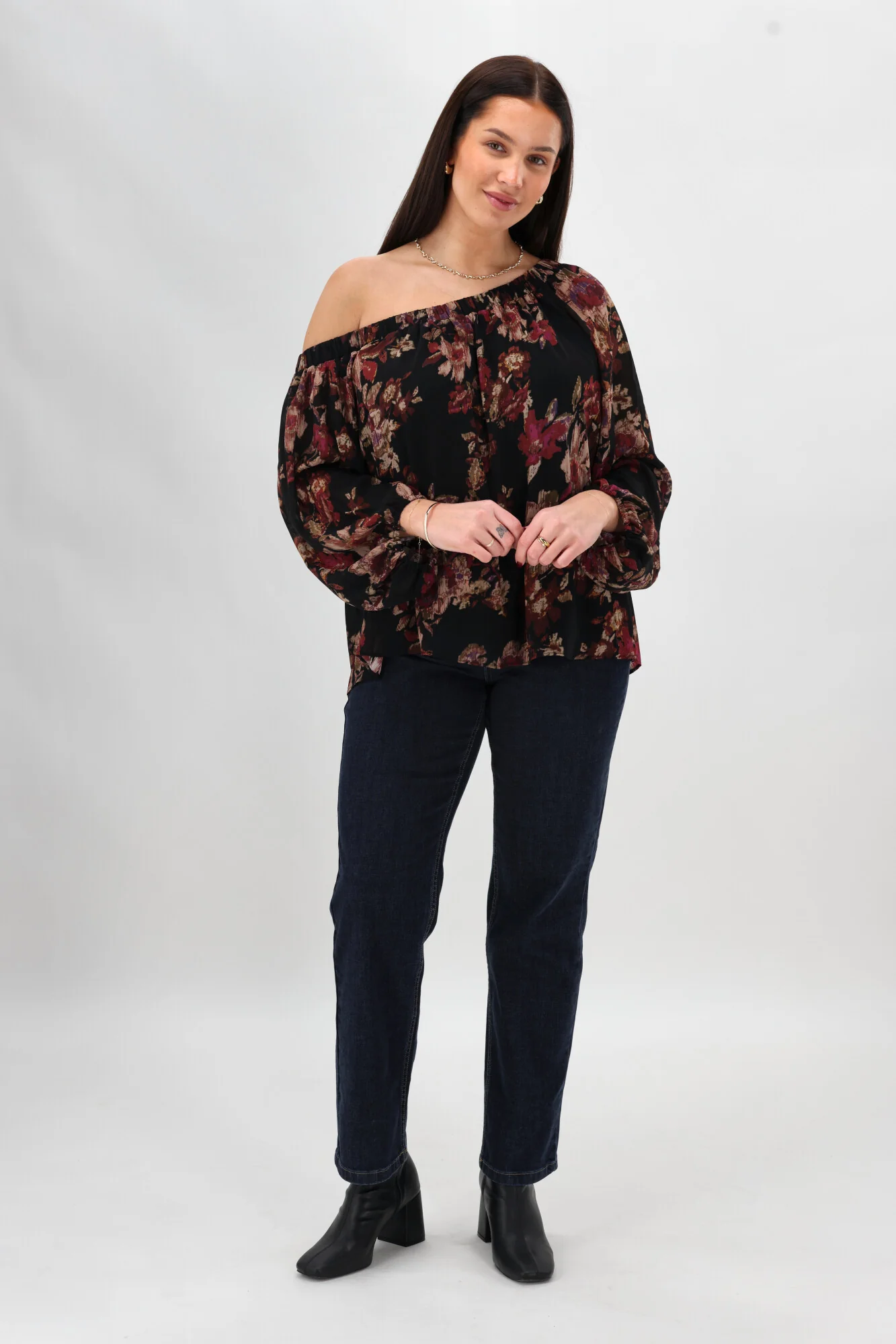 Celebration By Shine On Giselle Off the Shoulder Top Floral Black - Image 10