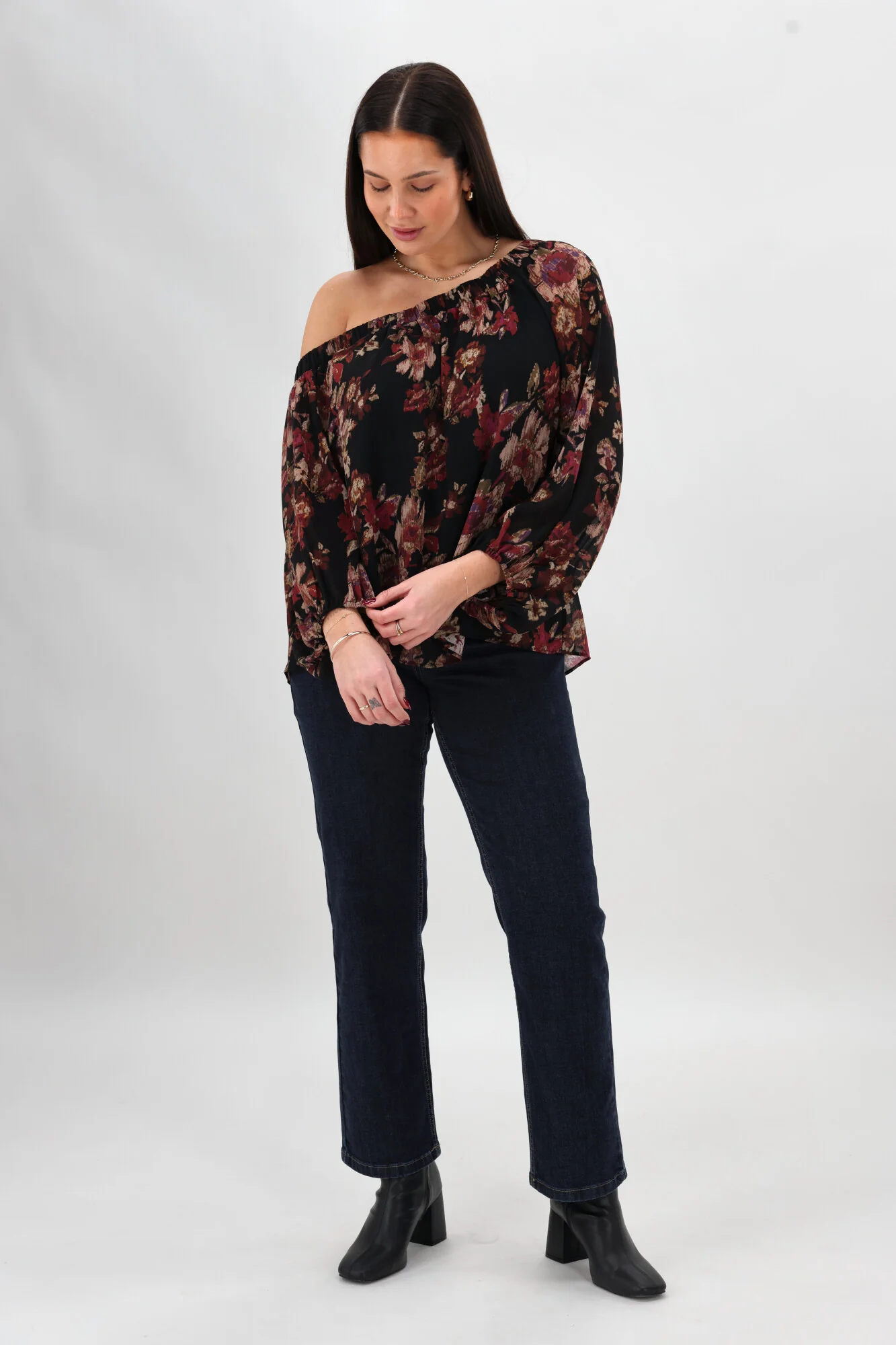 Celebration By Shine On Giselle Off the Shoulder Top Floral Black - Image 11