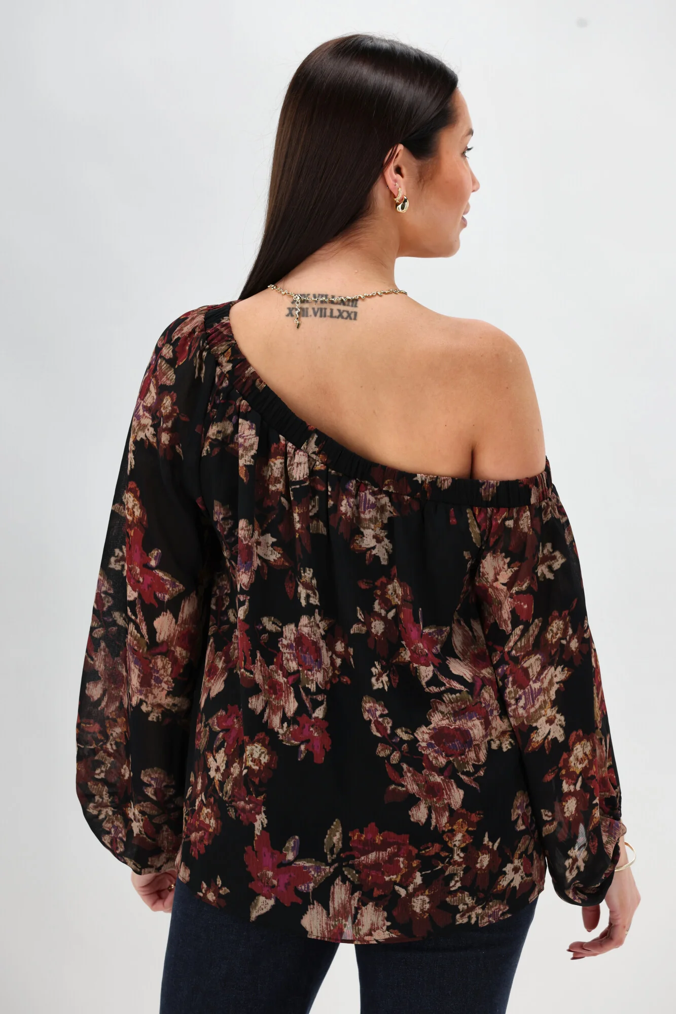 Celebration By Shine On Giselle Off the Shoulder Top Floral Black - Image 12