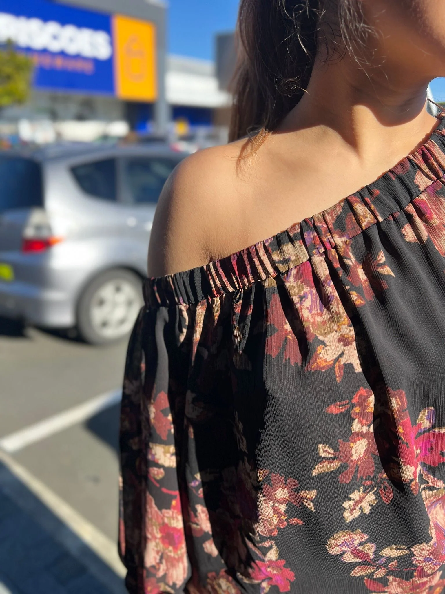 Celebration By Shine On Giselle Off the Shoulder Top Floral Black - Image 2