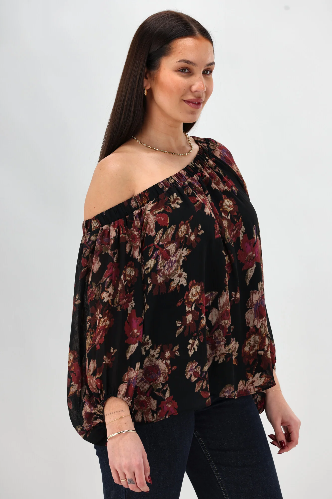 Celebration By Shine On Giselle Off the Shoulder Top Floral Black - Image 8