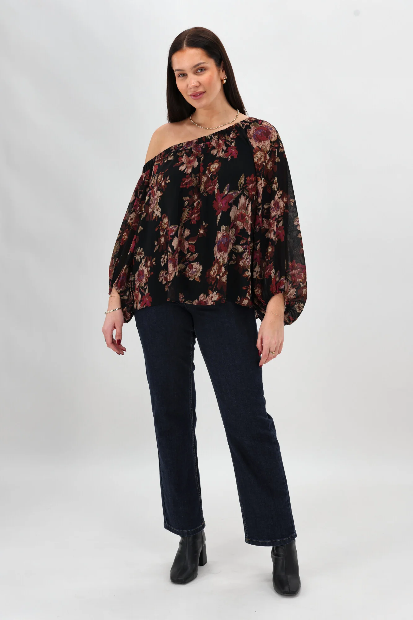 Celebration By Shine On Giselle Off the Shoulder Top Floral Black - Image 9