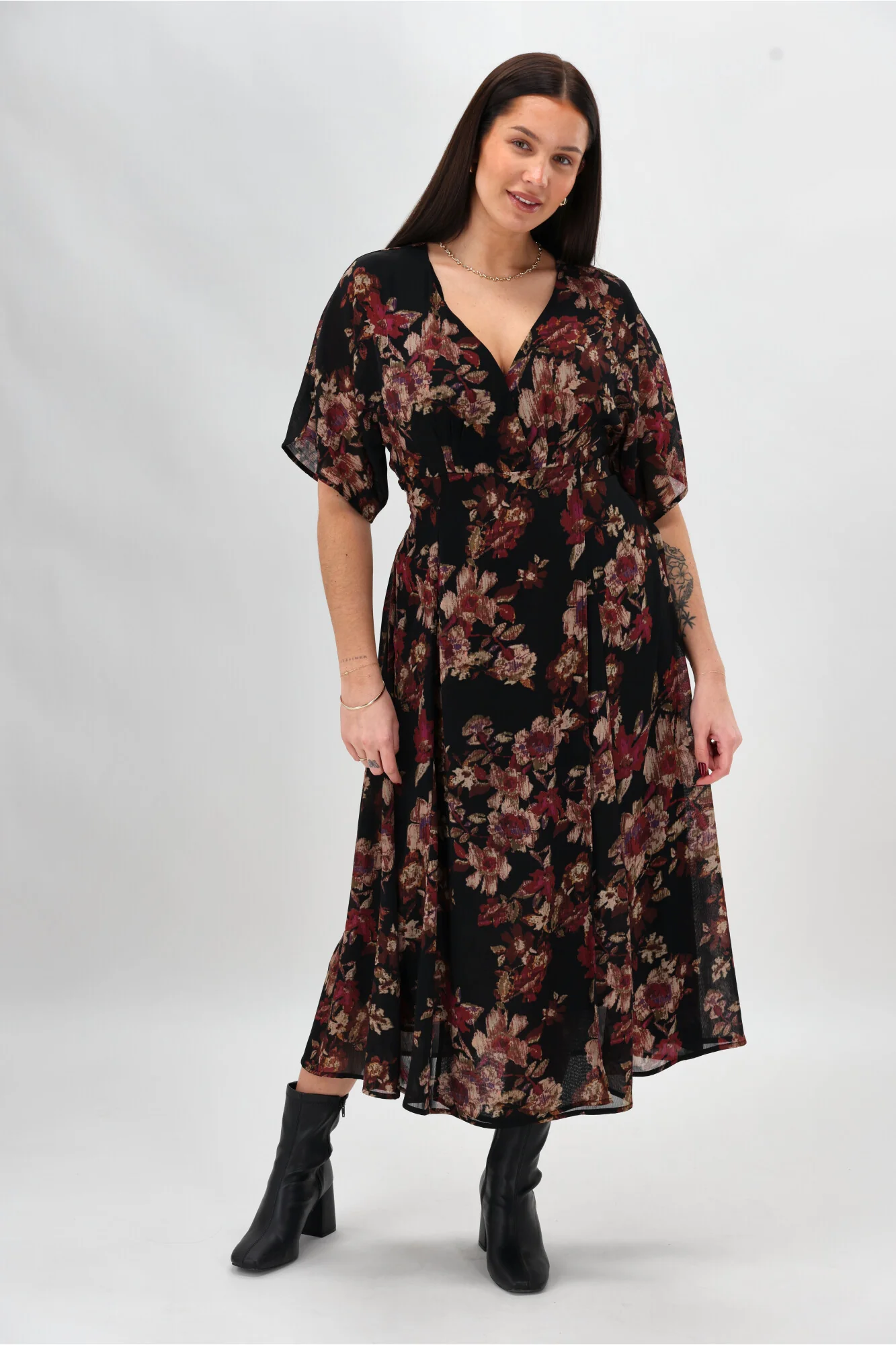 Celebration By Shine On Giselle Wrap Dress Floral Black - Image 7