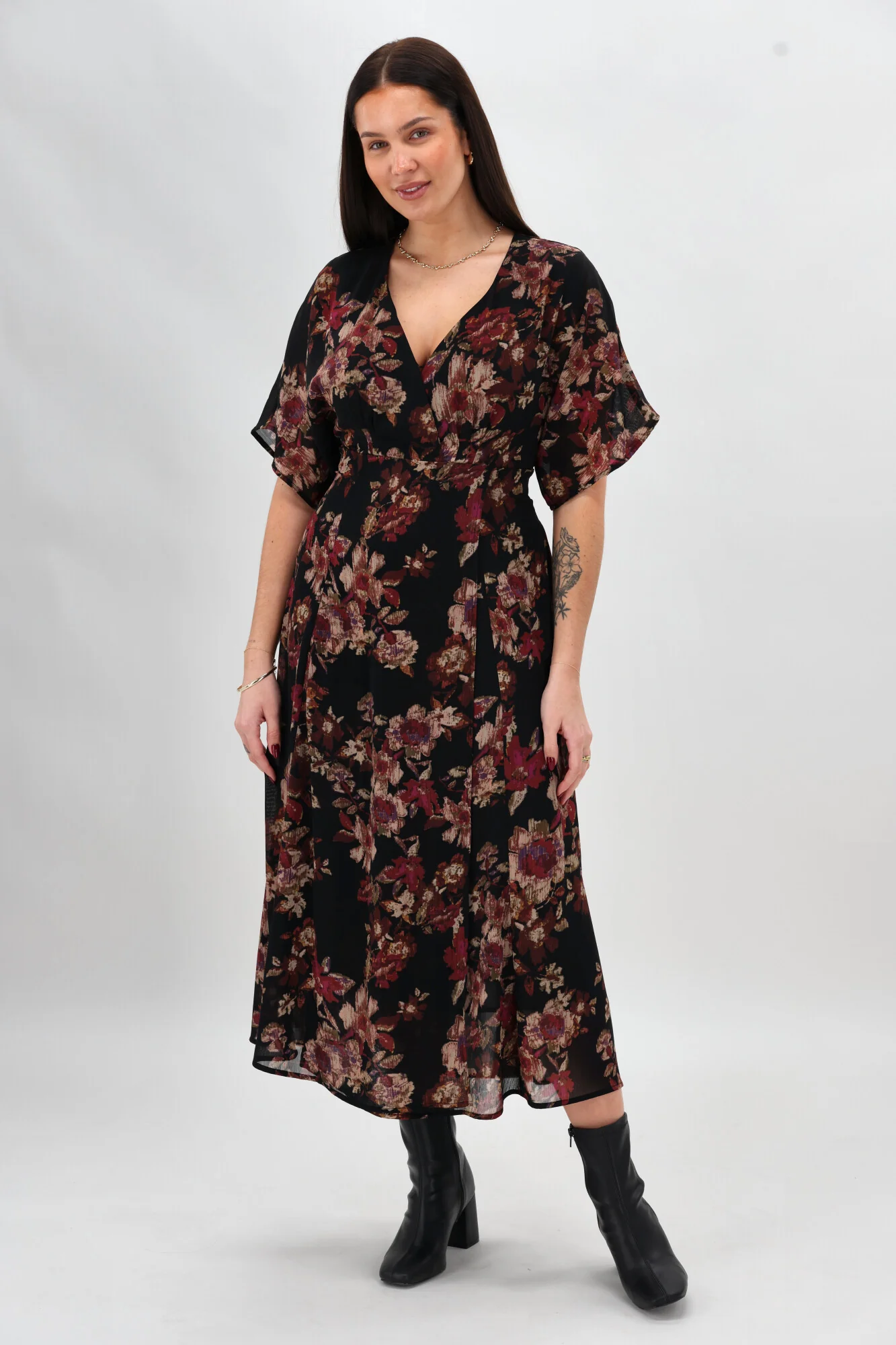 Celebration By Shine On Giselle Wrap Dress Floral Black - Image 8