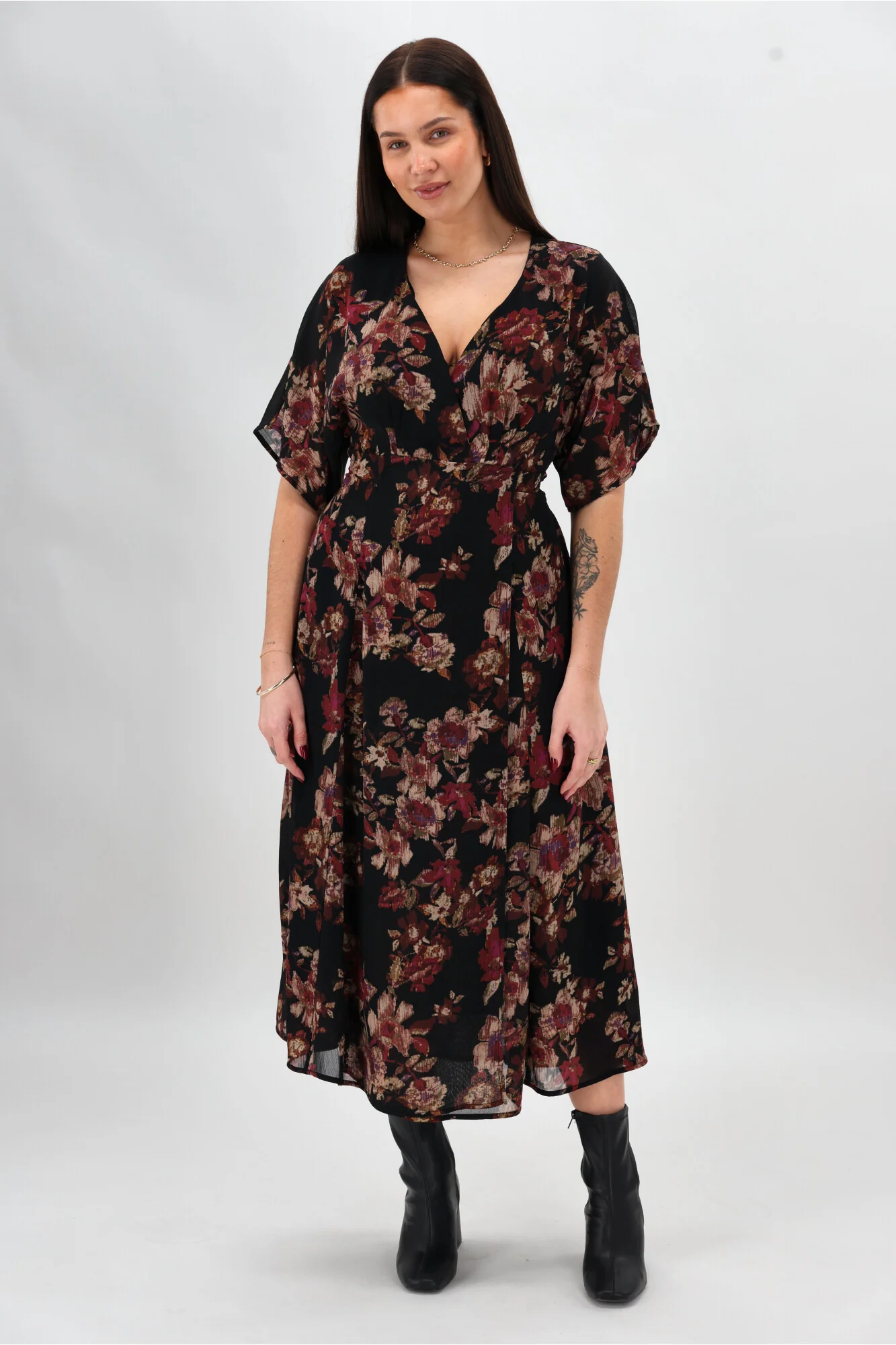 Celebration By Shine On Giselle Wrap Dress Floral Black - Image 9