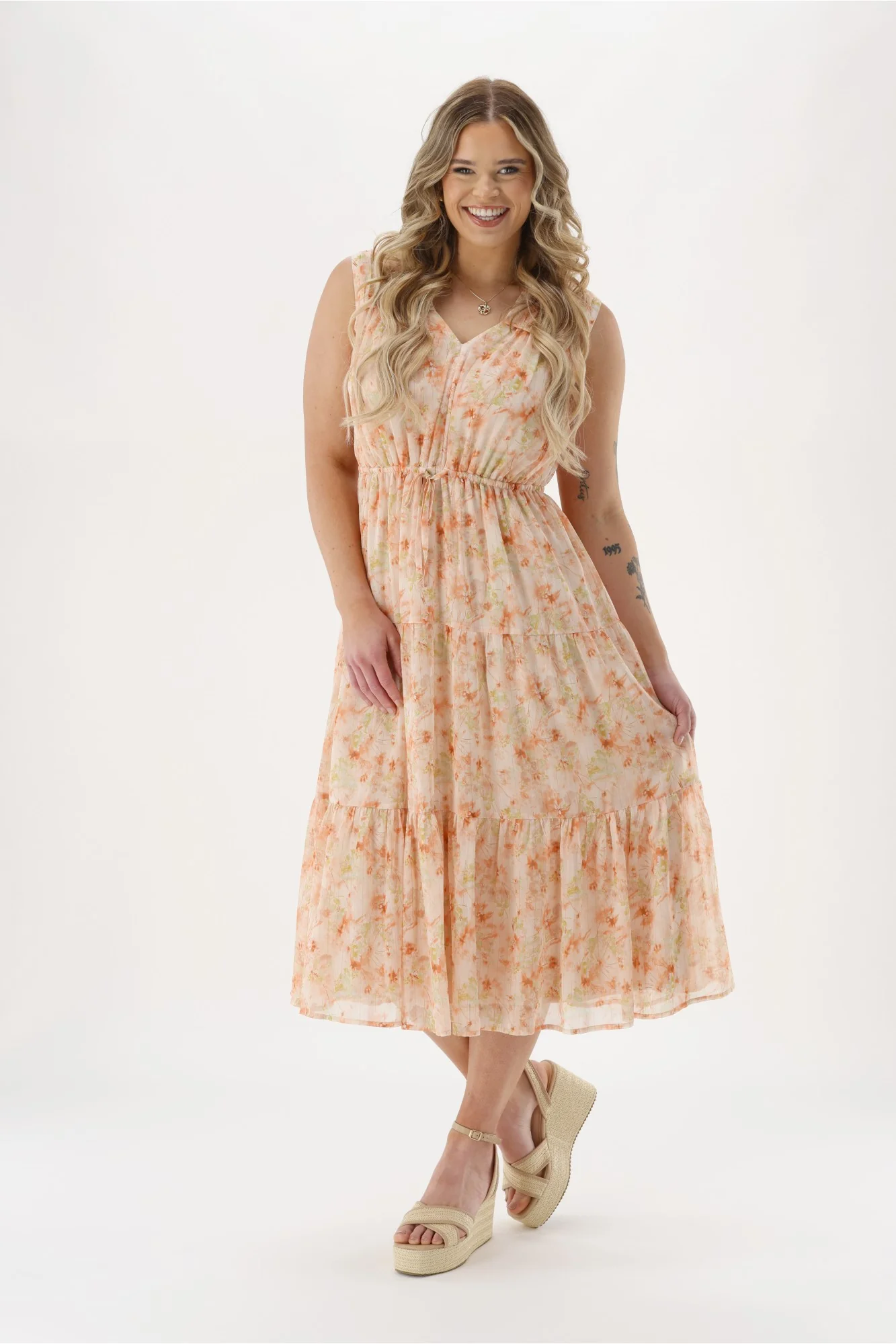 Celebration By Shine On Phoebe Dress Pastel Floral Metallic - Image 2