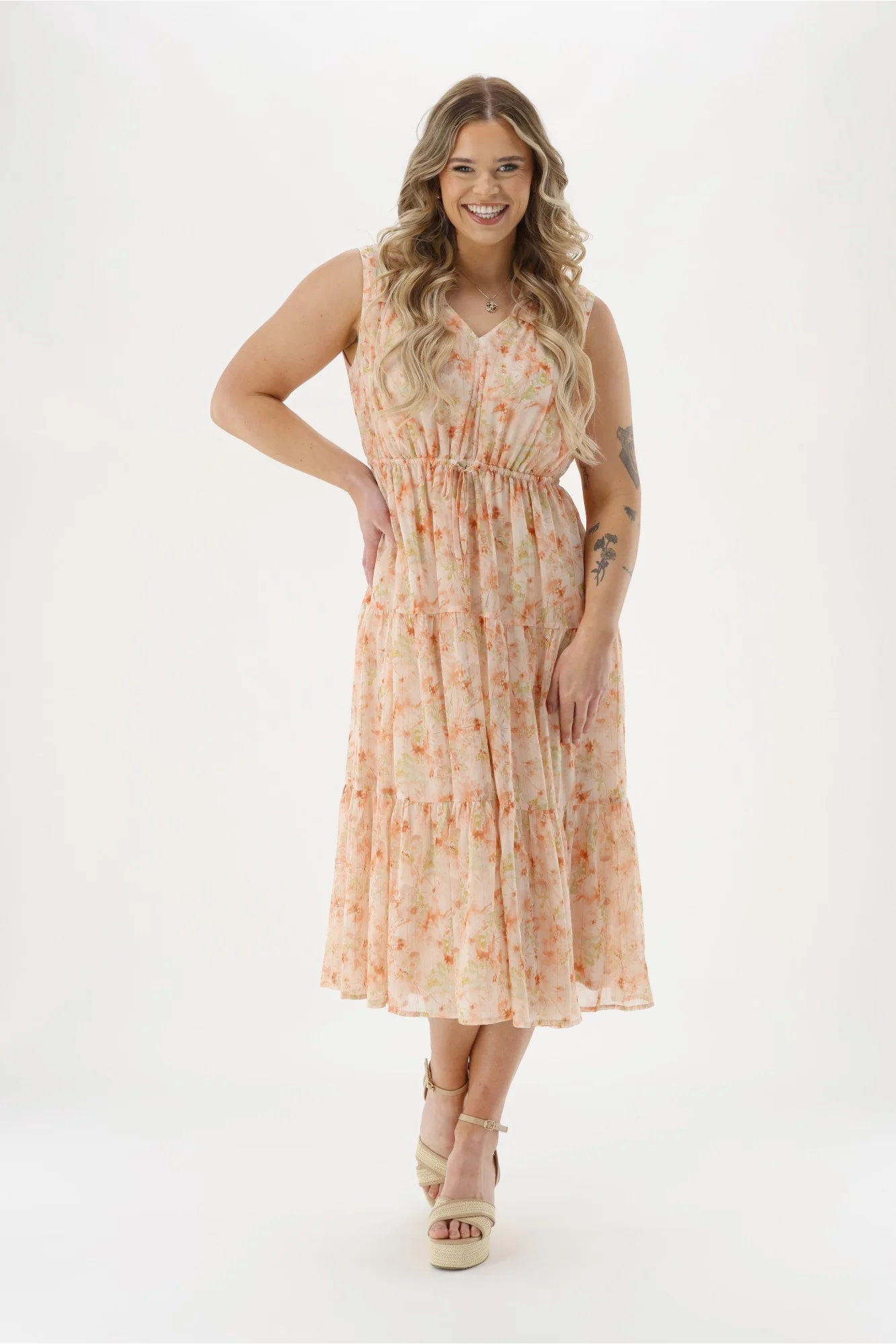 Celebration By Shine On Phoebe Dress Pastel Floral Metallic - Image 4
