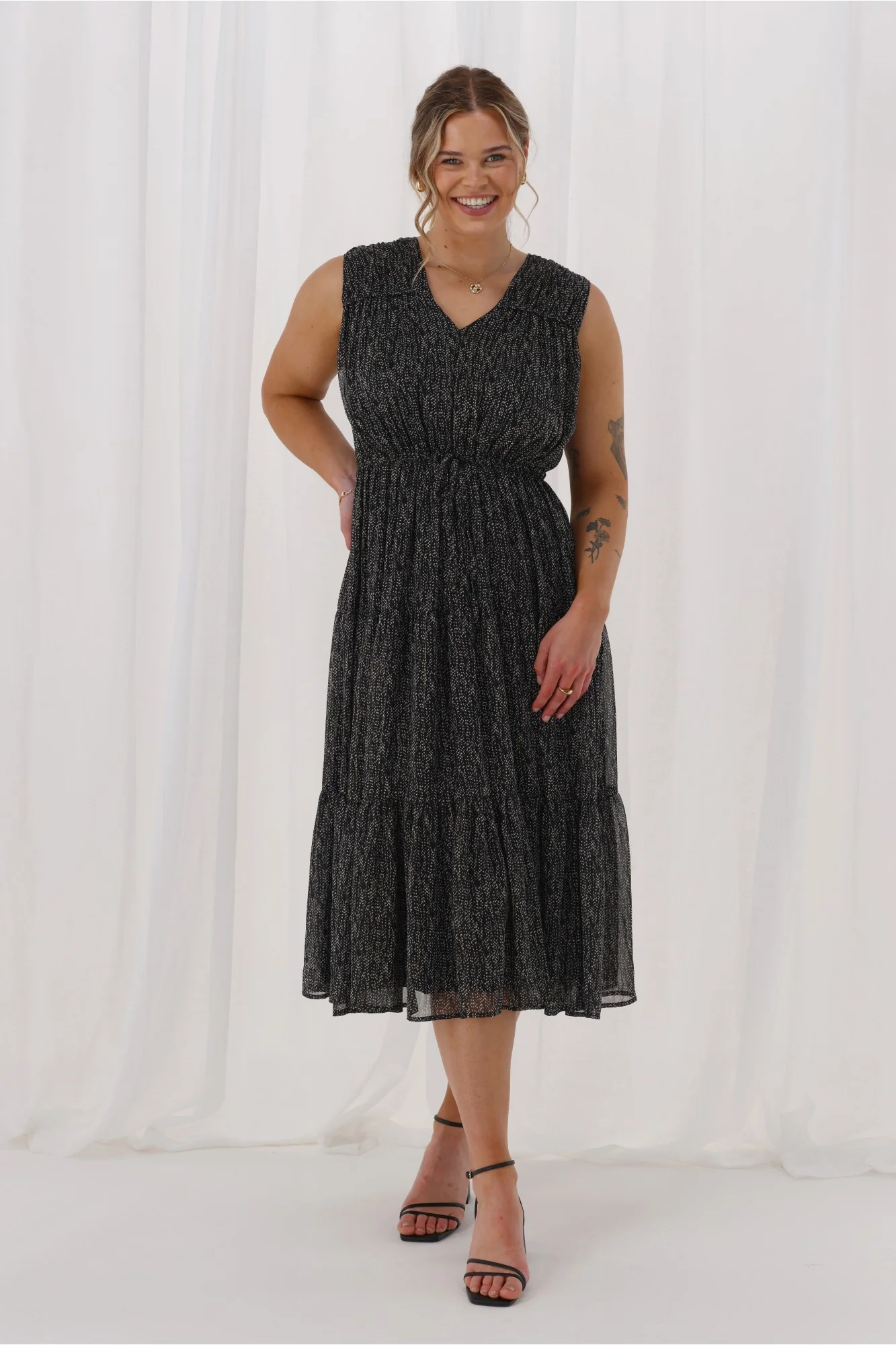 Celebration By Shine On Phoebe Dress Scattered Spot Black Metallic - Image 3