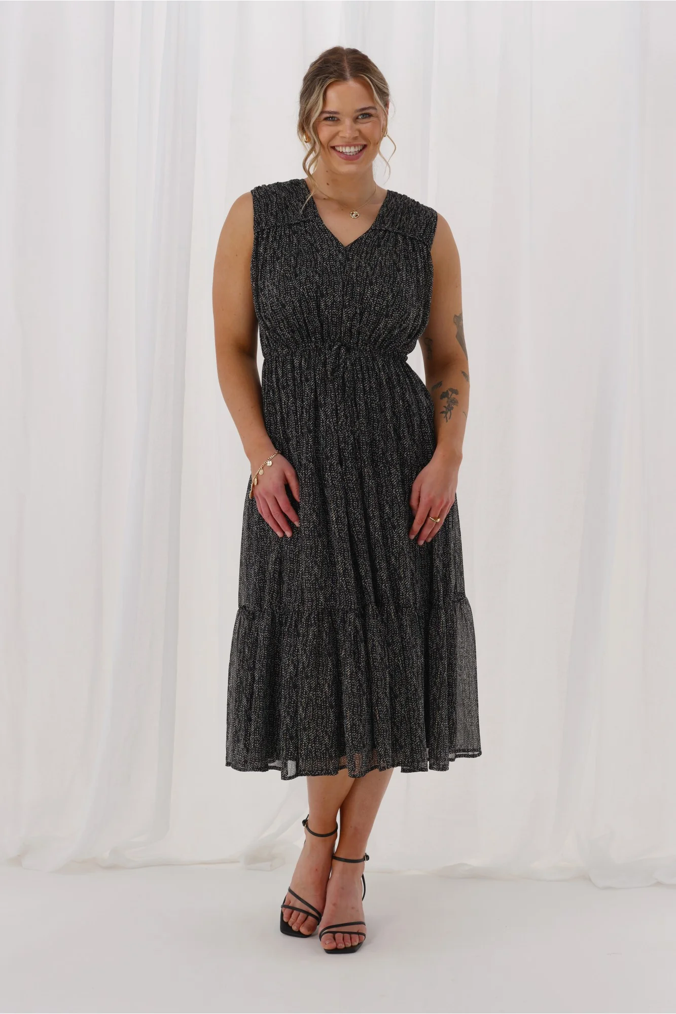 Celebration By Shine On Phoebe Dress Scattered Spot Black Metallic - Image 4
