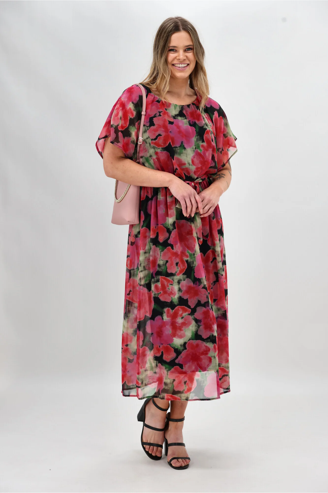 Celebration By Shine On Yasmin Dress Floral Pink Black