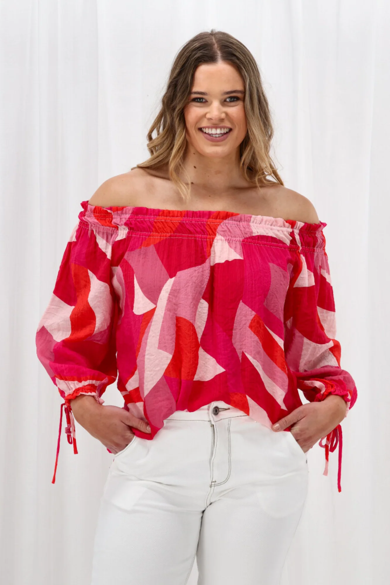 Celebration Eddie Blouse Geo Print Pink Orange