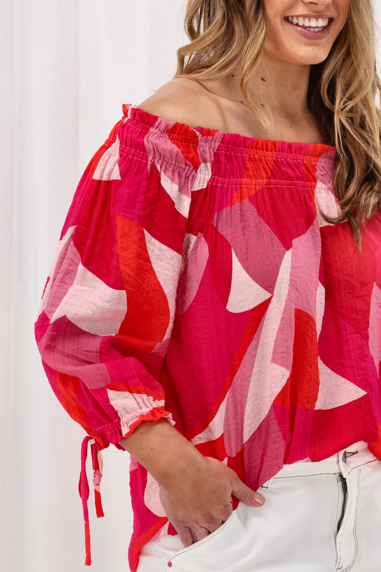 Celebration Eddie Blouse Geo Print Pink Orange - Image 5