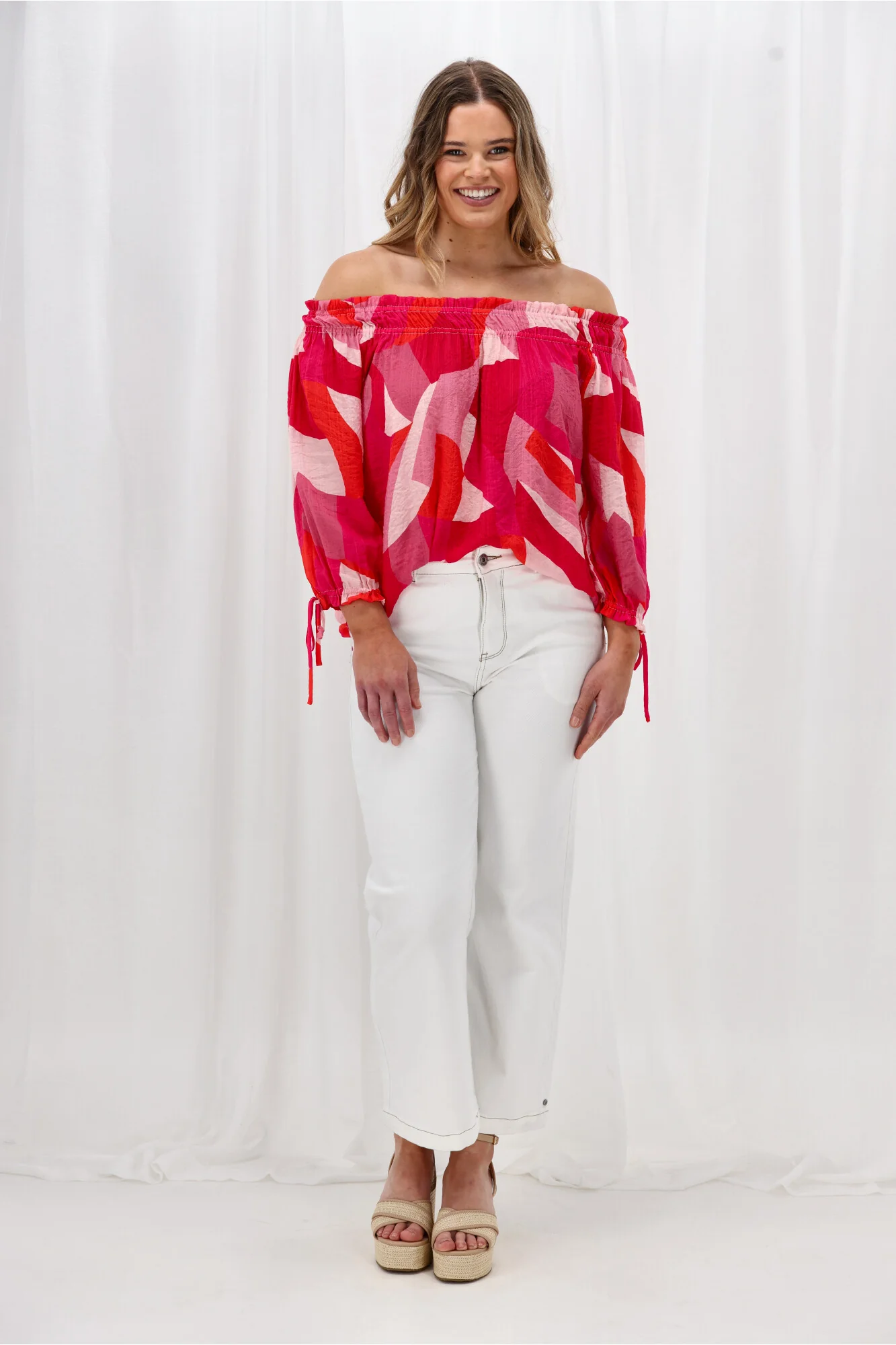 Celebration Eddie Blouse Geo Print Pink Orange - Image 6