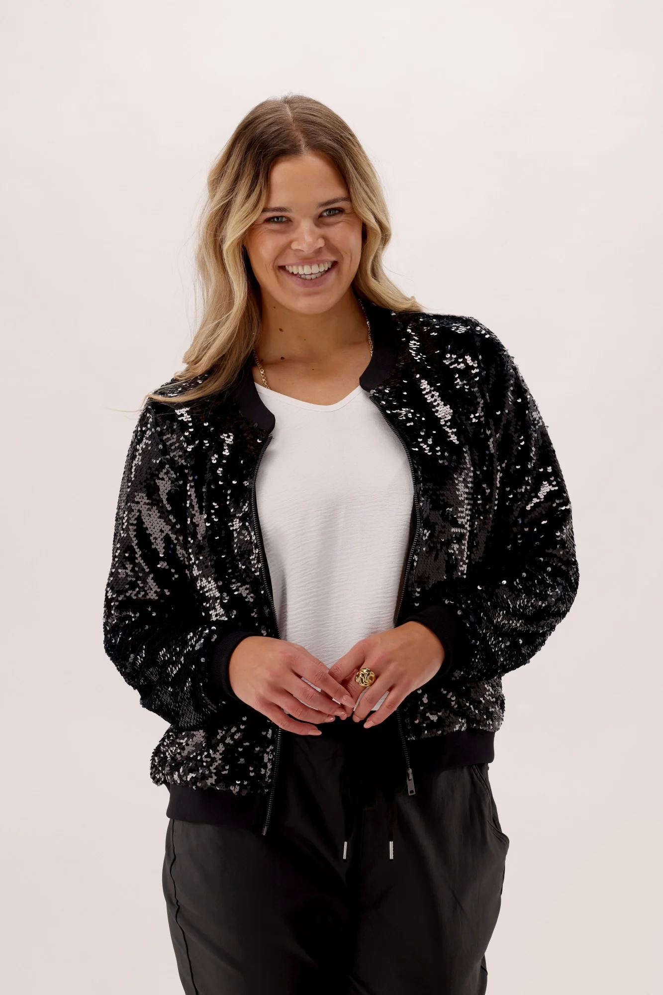 Celebration Lexie Sequin Bomber Jacket Black