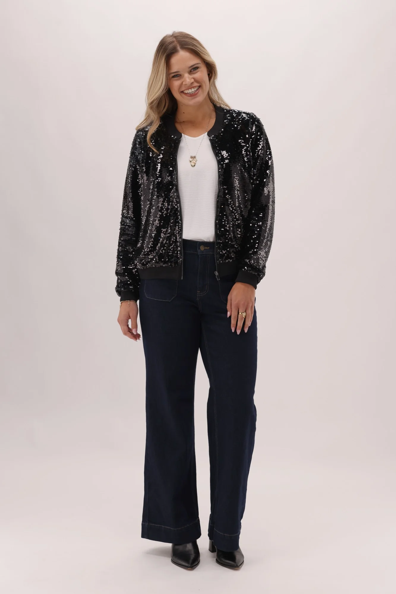 Celebration Lexie Sequin Bomber Jacket Black - Image 3