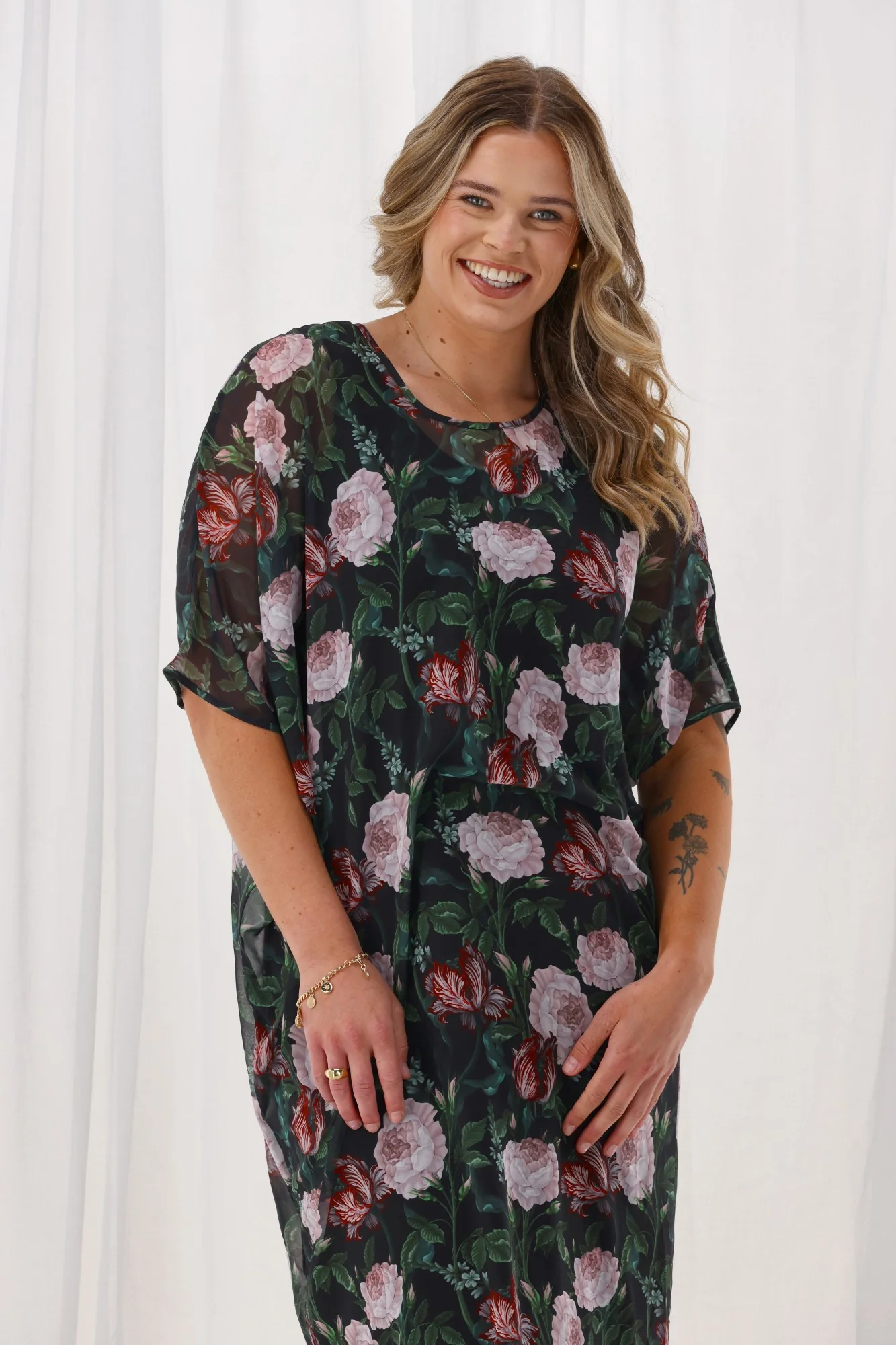 Celebration Mira Tuck Dress Black Floral - Image 3