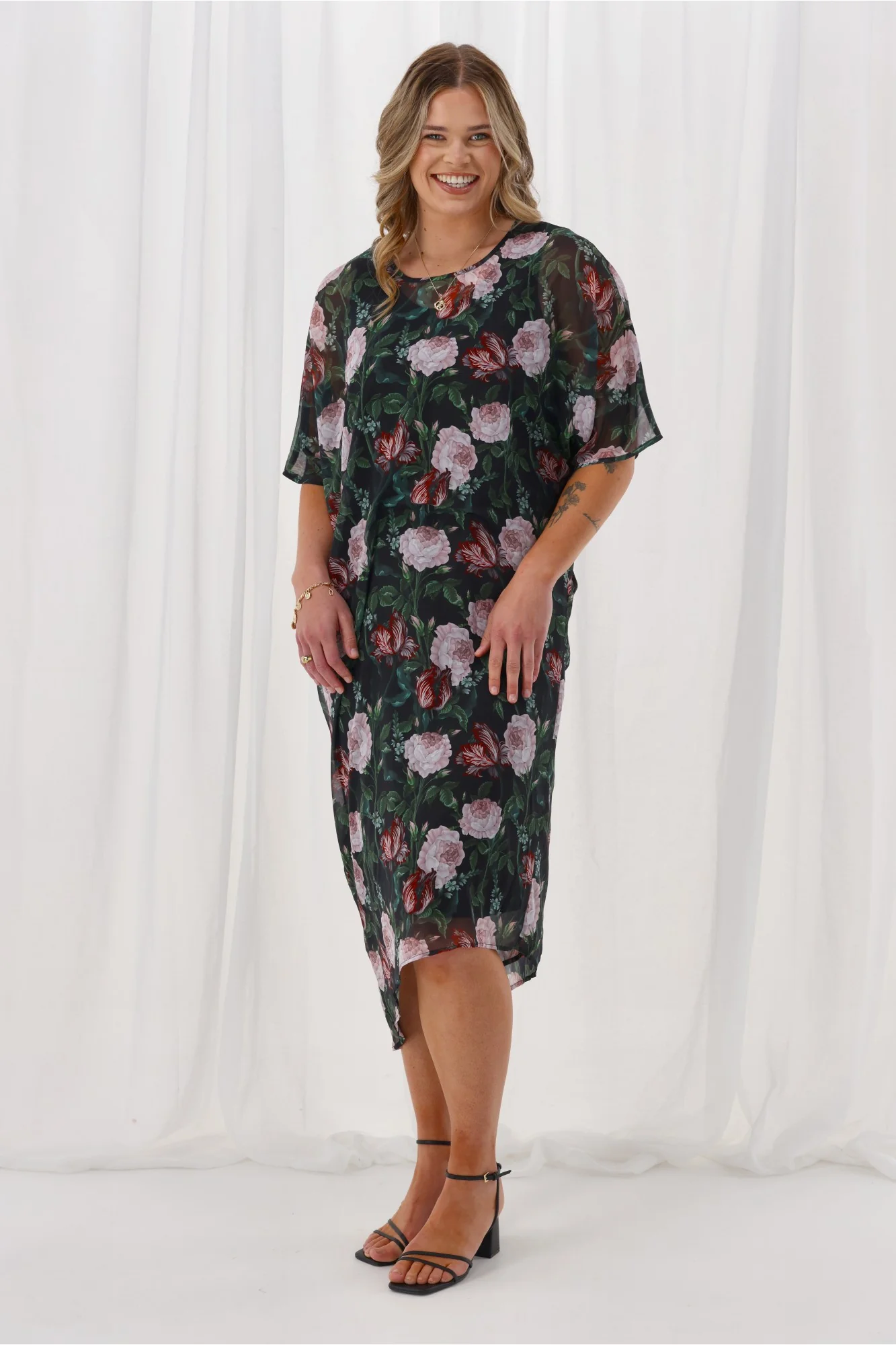 Celebration Mira Tuck Dress Black Floral - Image 5