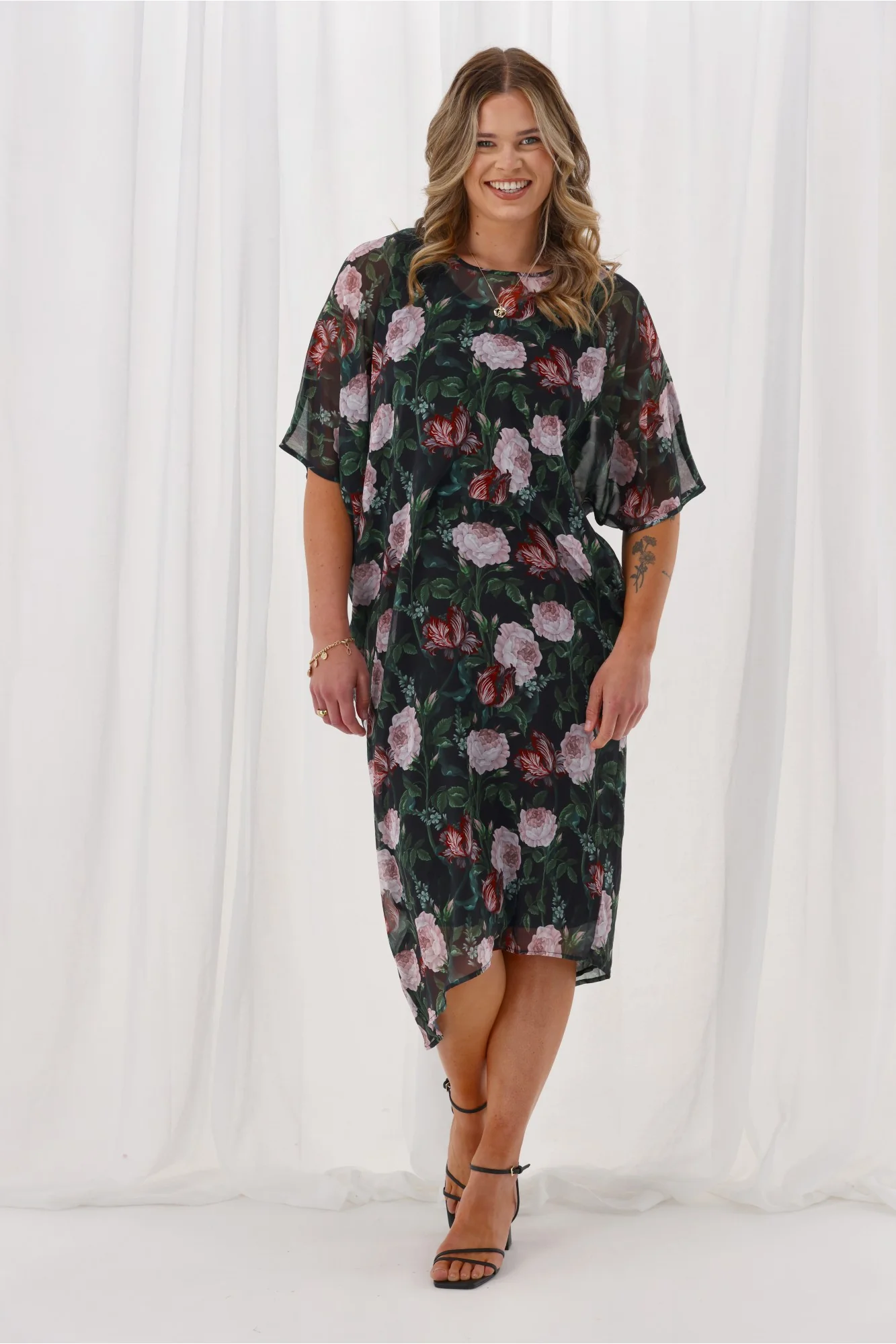 Celebration Mira Tuck Dress Black Floral - Image 6
