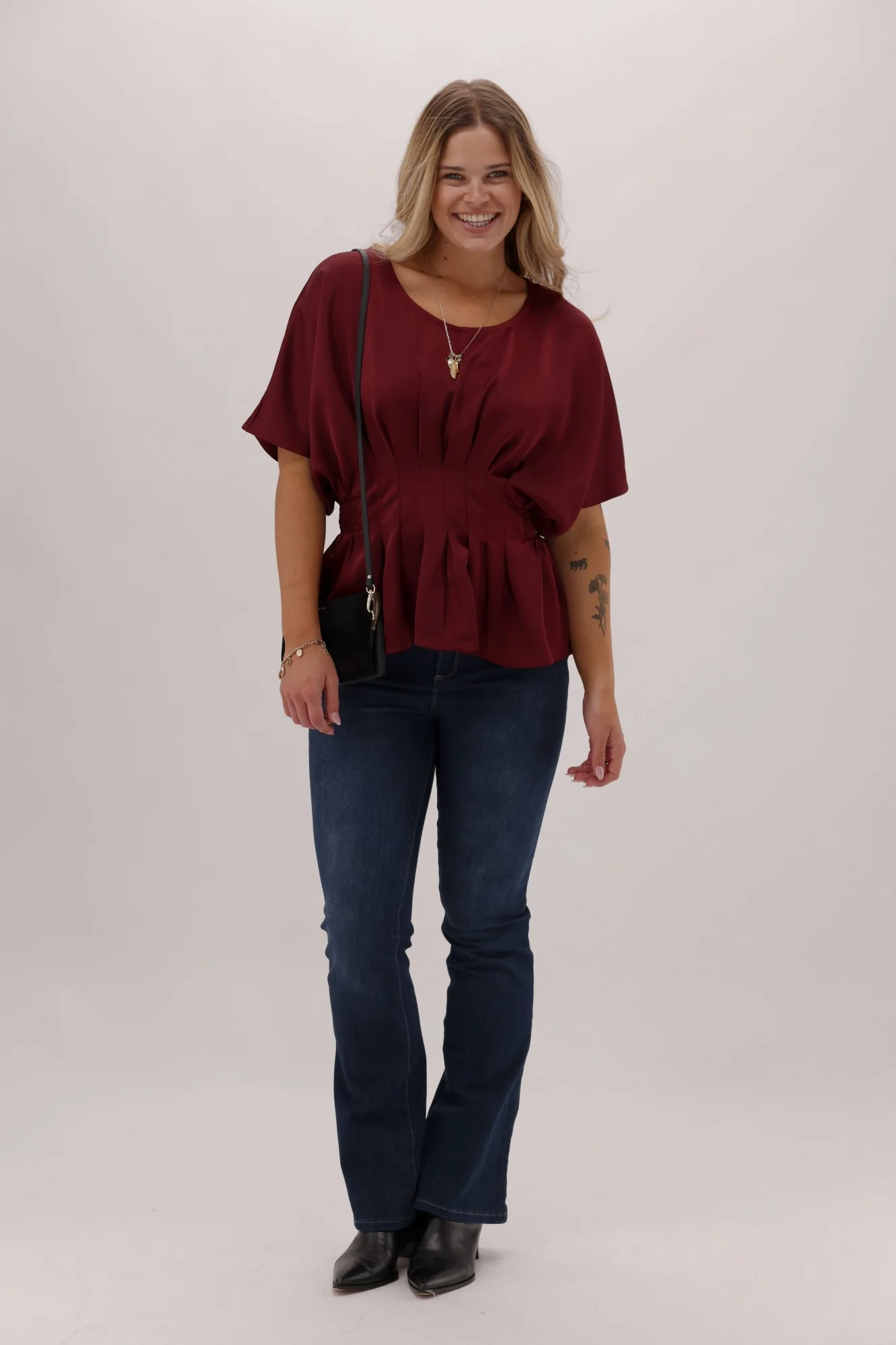 Celebration Potter Pintuck Top Burgundy - Image 4