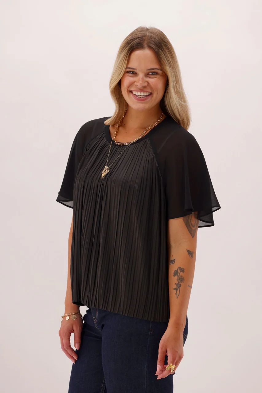 Celebration Raven Top With Flutter Sleeves Black