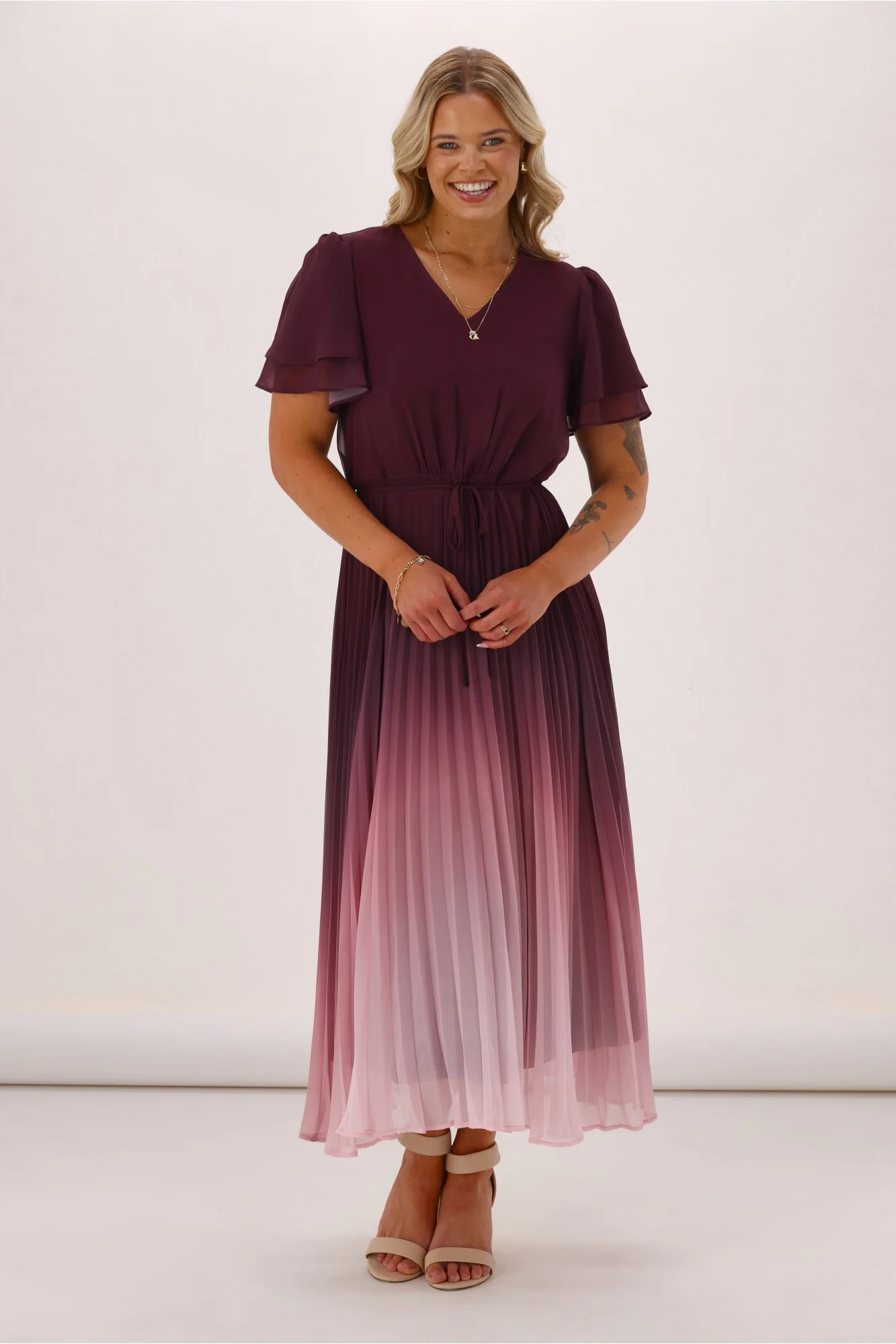Celebration Tessa Dress Ombre Burgundy Pink - Image 3