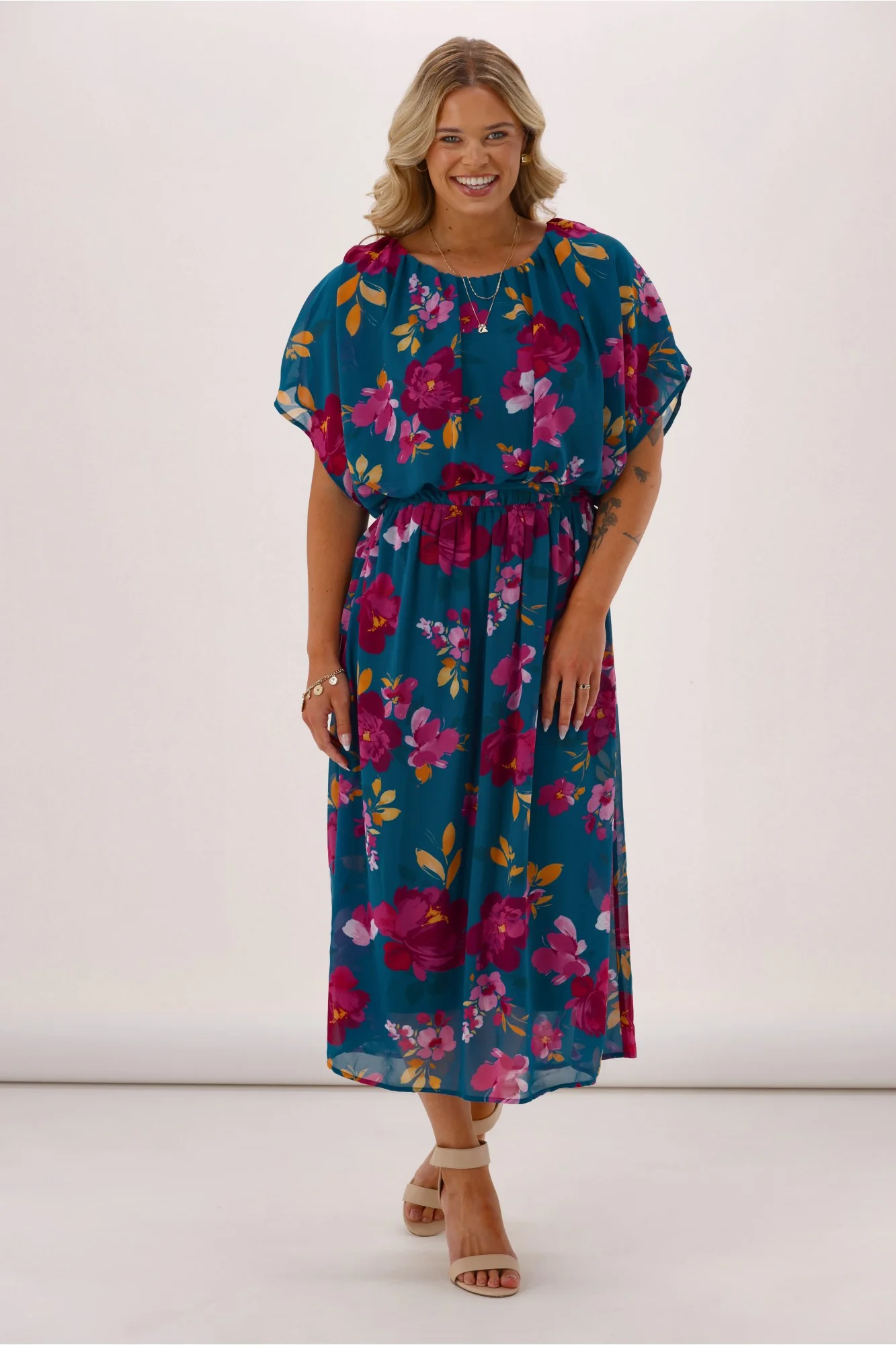 Celebration Yasmin Dress Floral Teal - Image 3