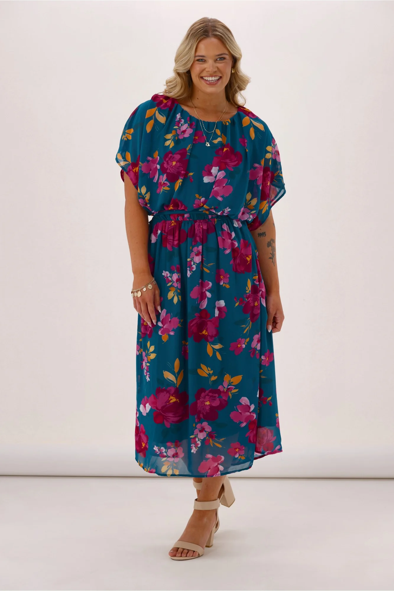 Celebration Yasmin Dress Floral Teal - Image 4