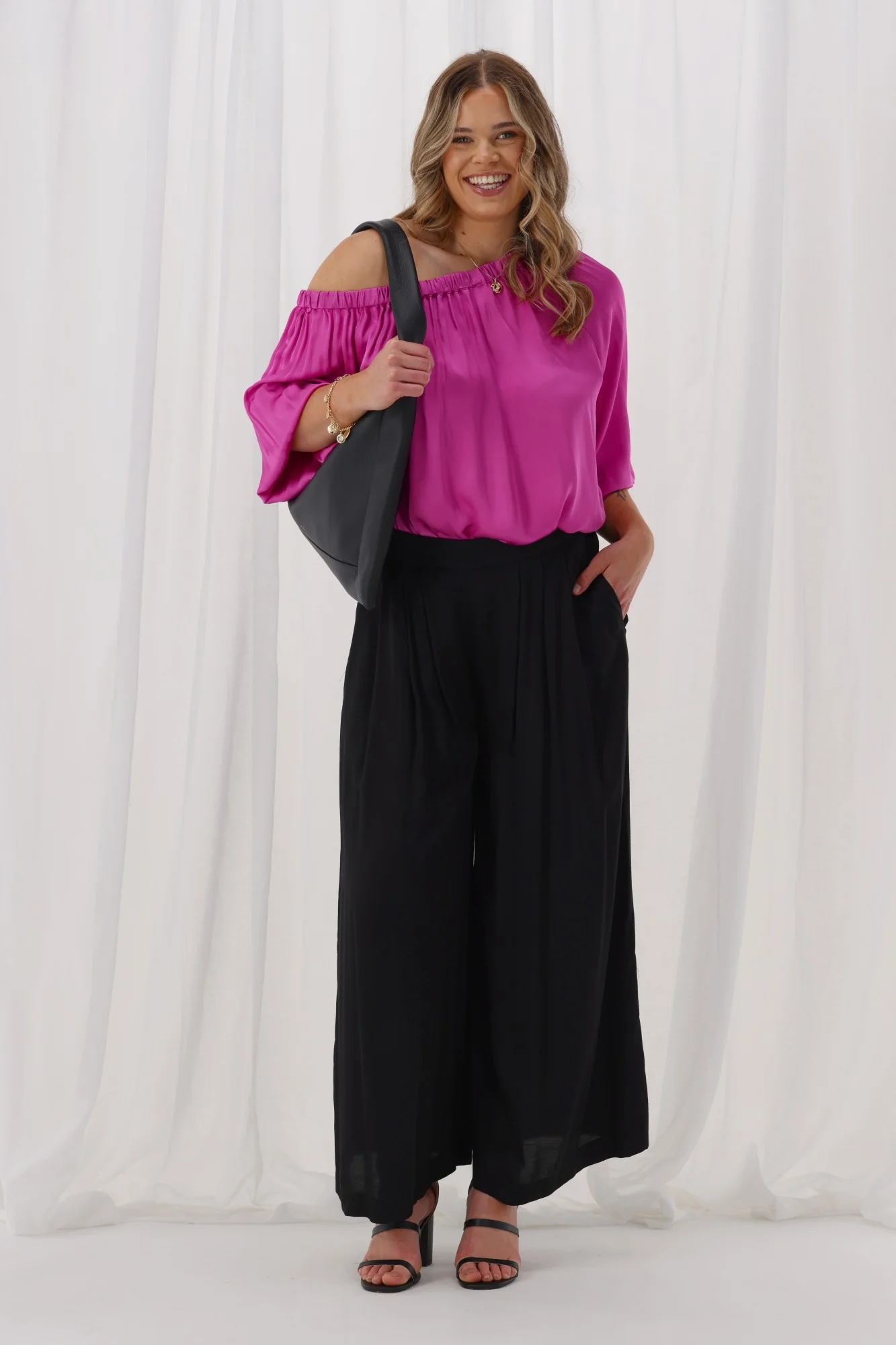 Celebrations By Shine On Chelsea Palazzo Pant Satin Black