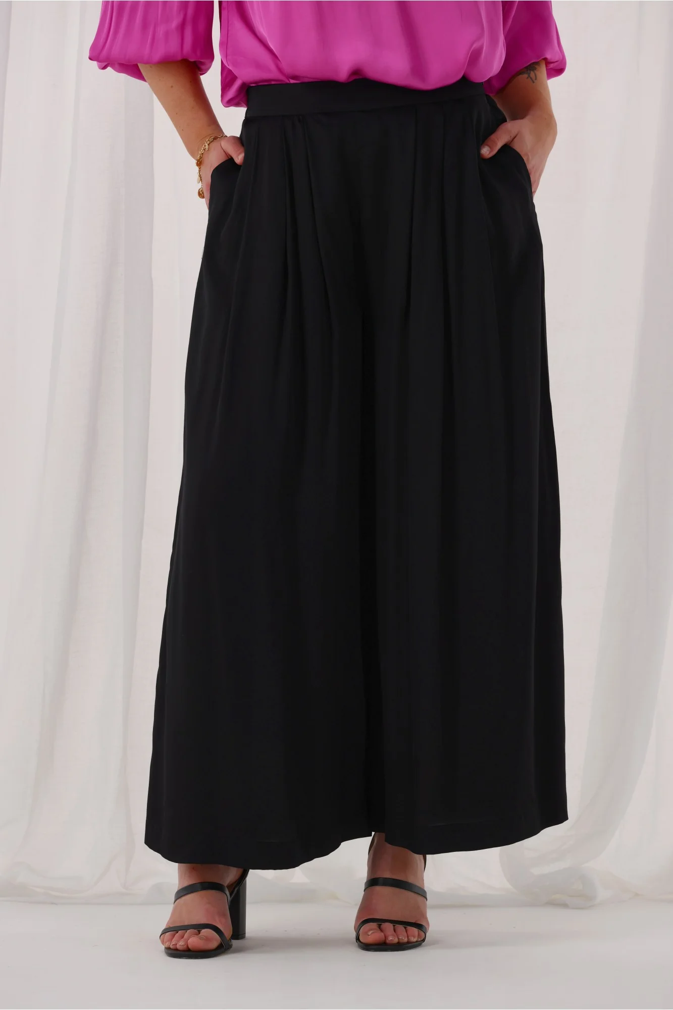 Celebrations By Shine On Chelsea Palazzo Pant Satin Black - Image 2