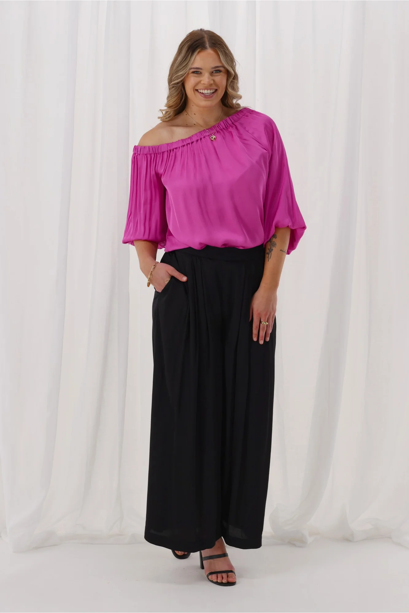 Celebrations By Shine On Chelsea Palazzo Pant Satin Black - Image 3
