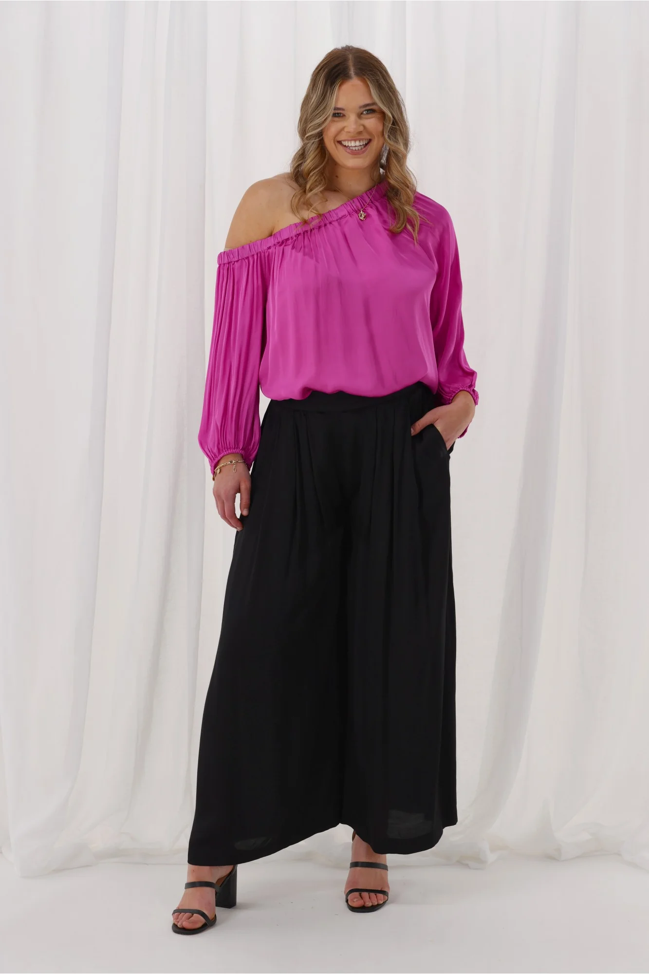 Celebrations By Shine On Chelsea Palazzo Pant Satin Black - Image 4