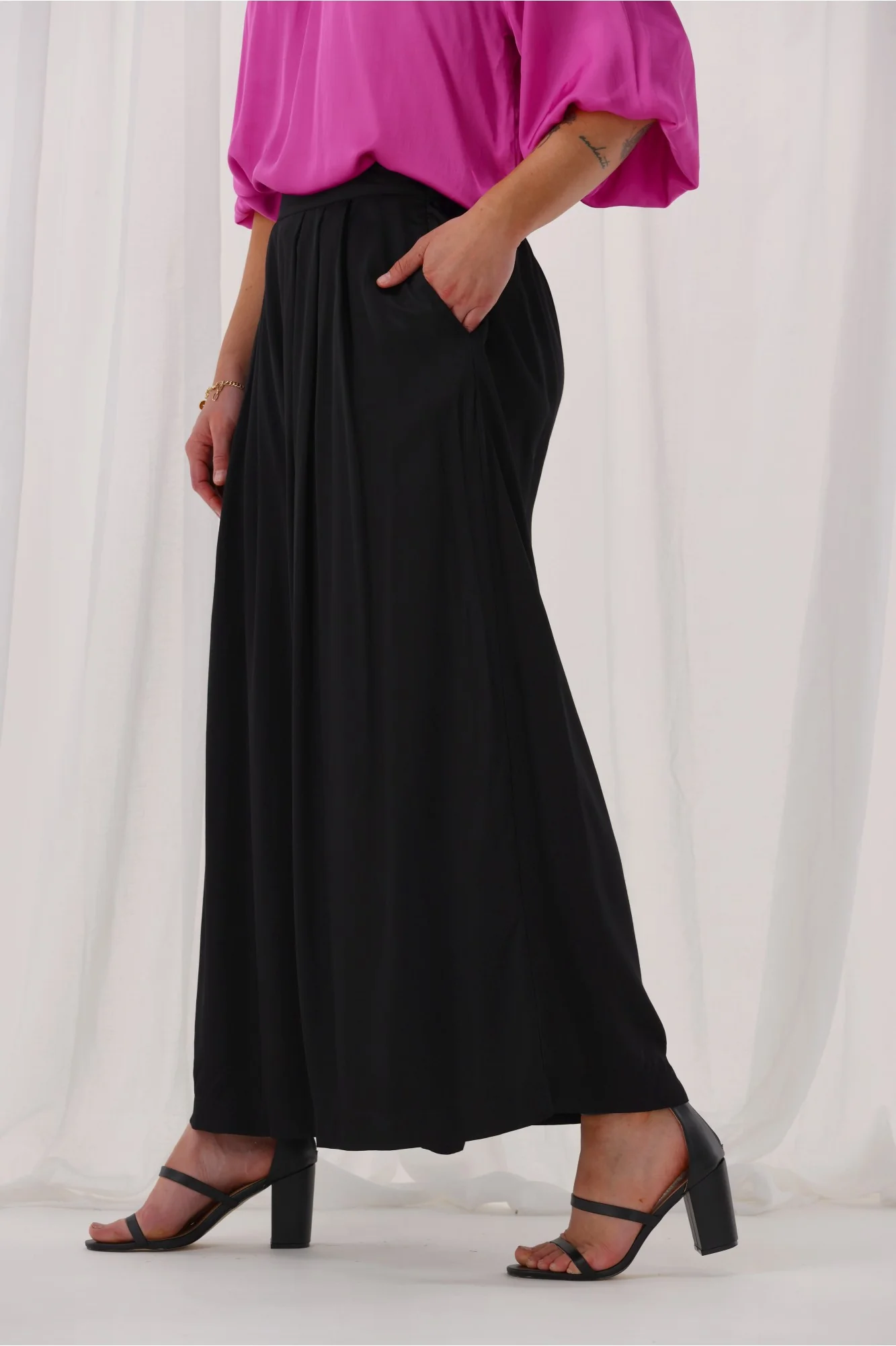 Celebrations By Shine On Chelsea Palazzo Pant Satin Black - Image 5