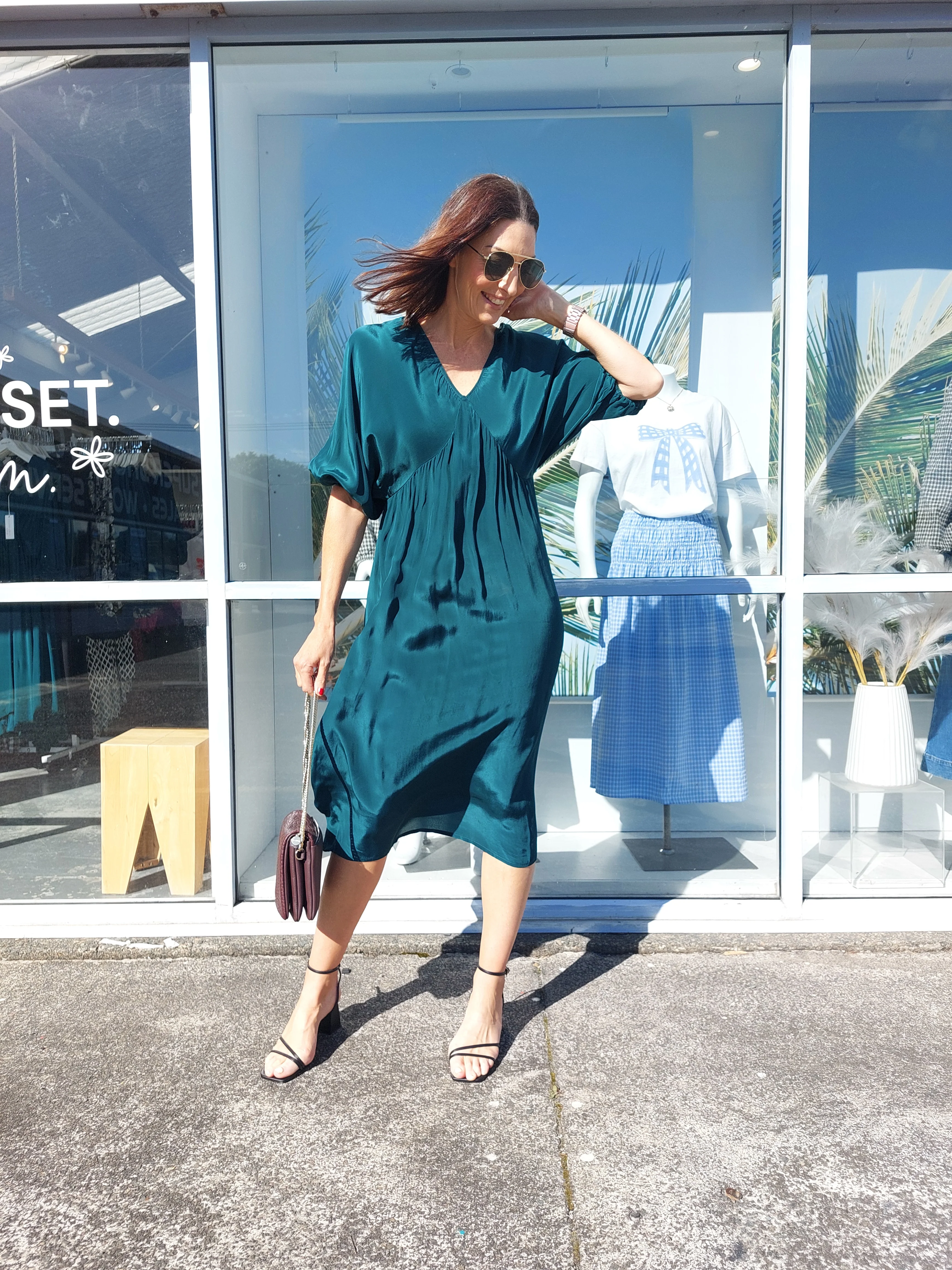 Celebrations By Shine On Lorna Blouson Dress Emerald - Image 11