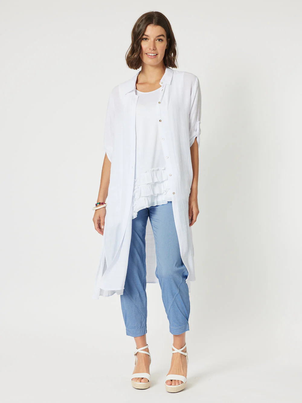 Clarity Long Duster Shirt White - Image 3