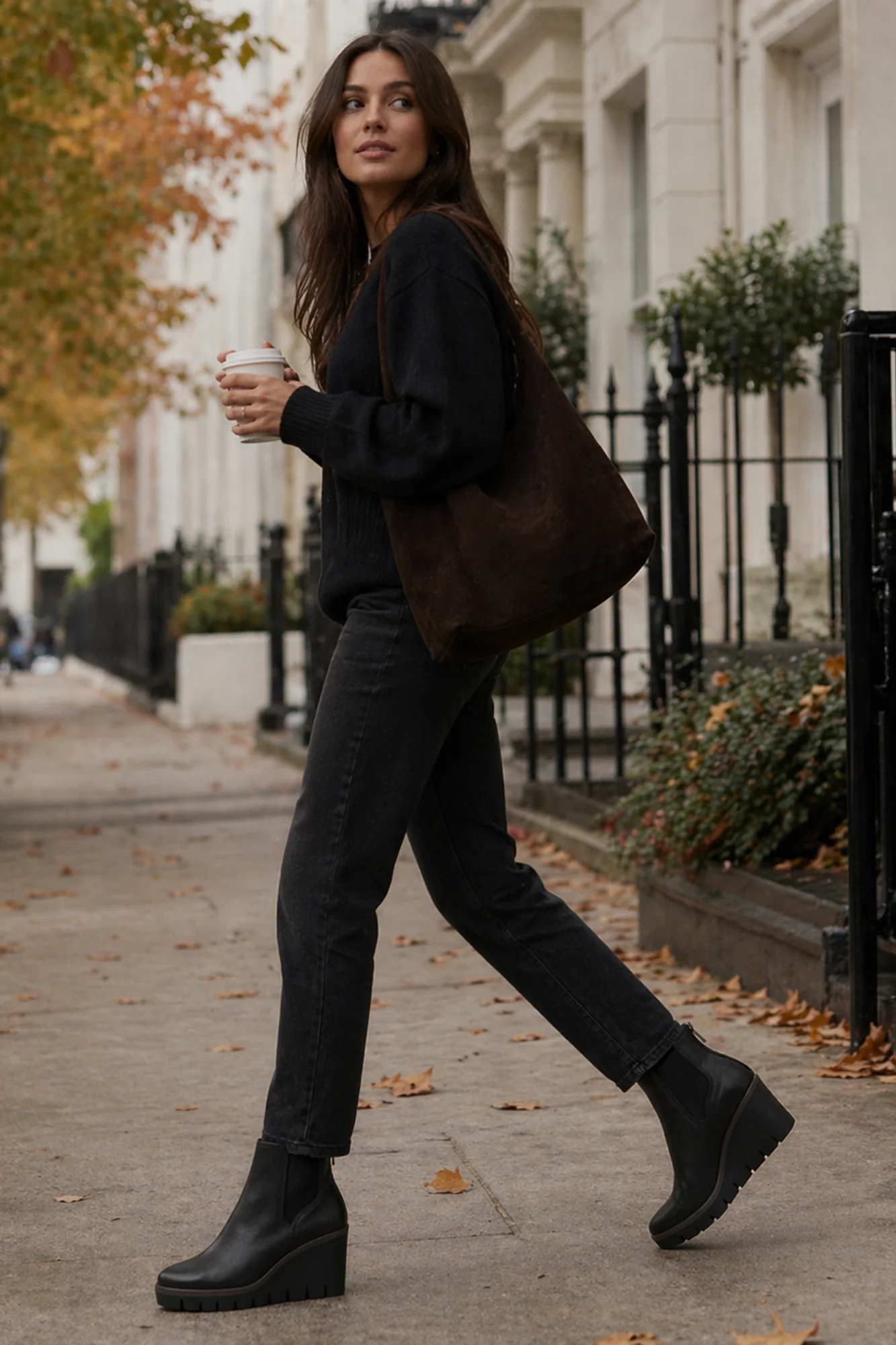Django & Juliette Nanriko Leather Wedge Boot Black