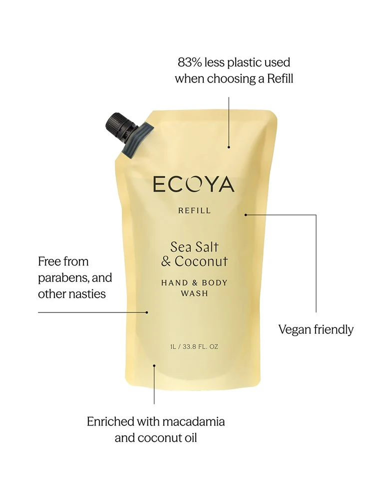 Ecoya Sea Salt & Coconut Hand & Body Wash Refill 1L - Image 2