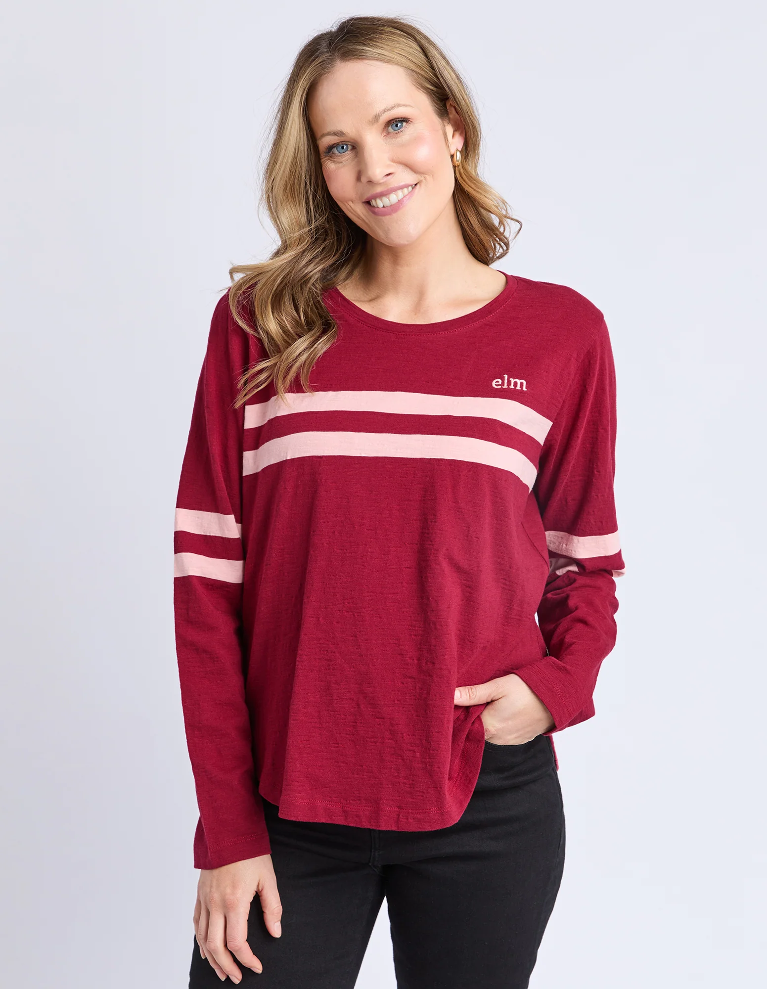 Elm Adora Long Sleeve Tee Maroon