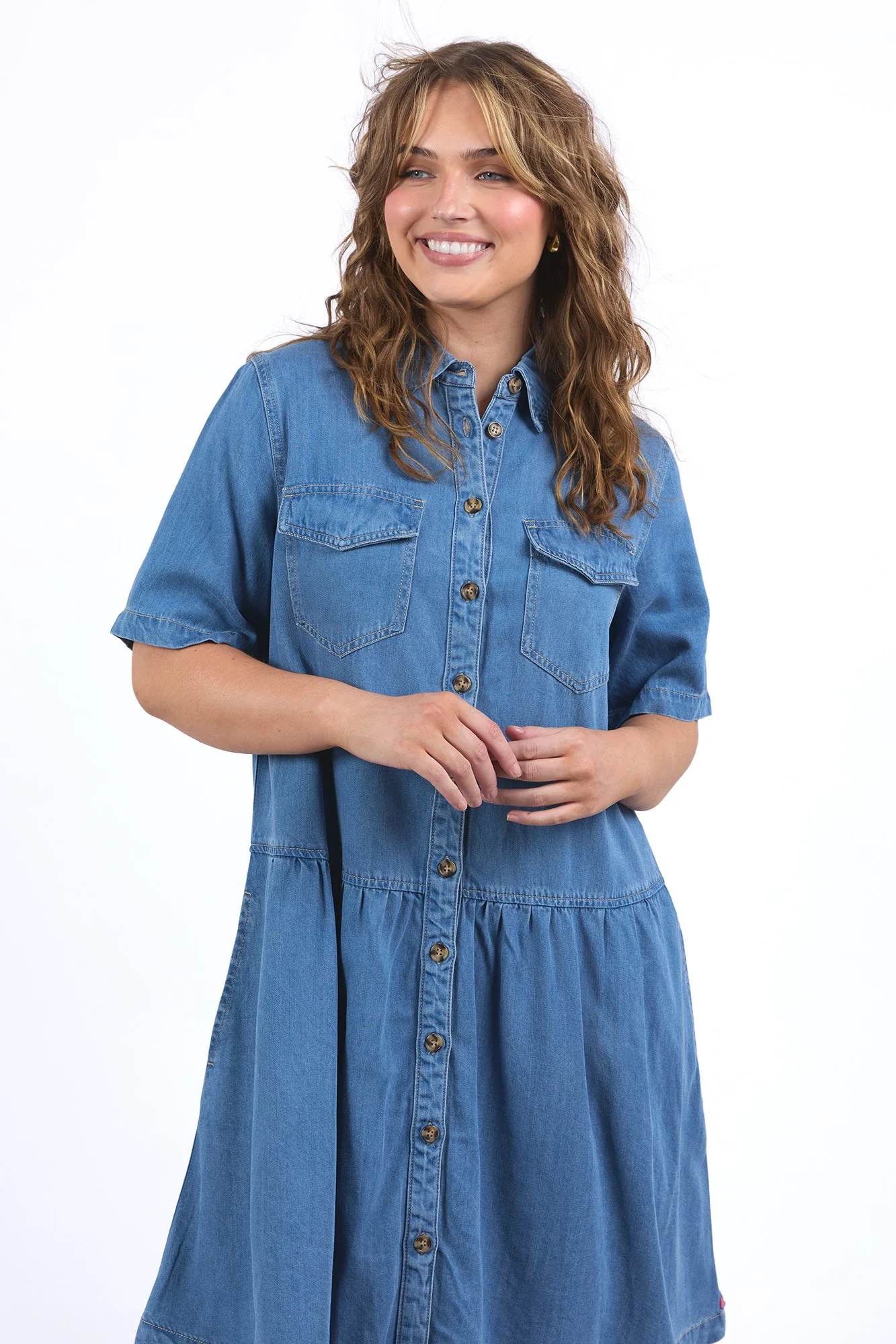 Elm Alba Denim Dress Mid Blue Wash - Image 2