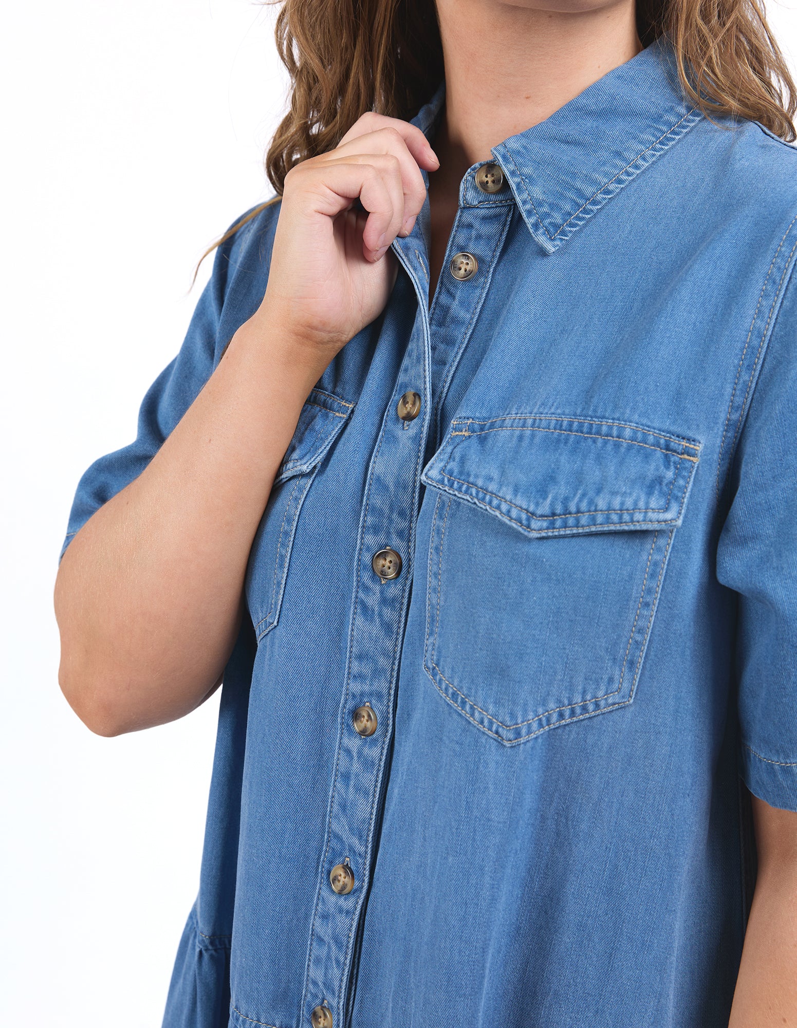 Elm Alba Denim Dress Mid Blue Wash - Image 4