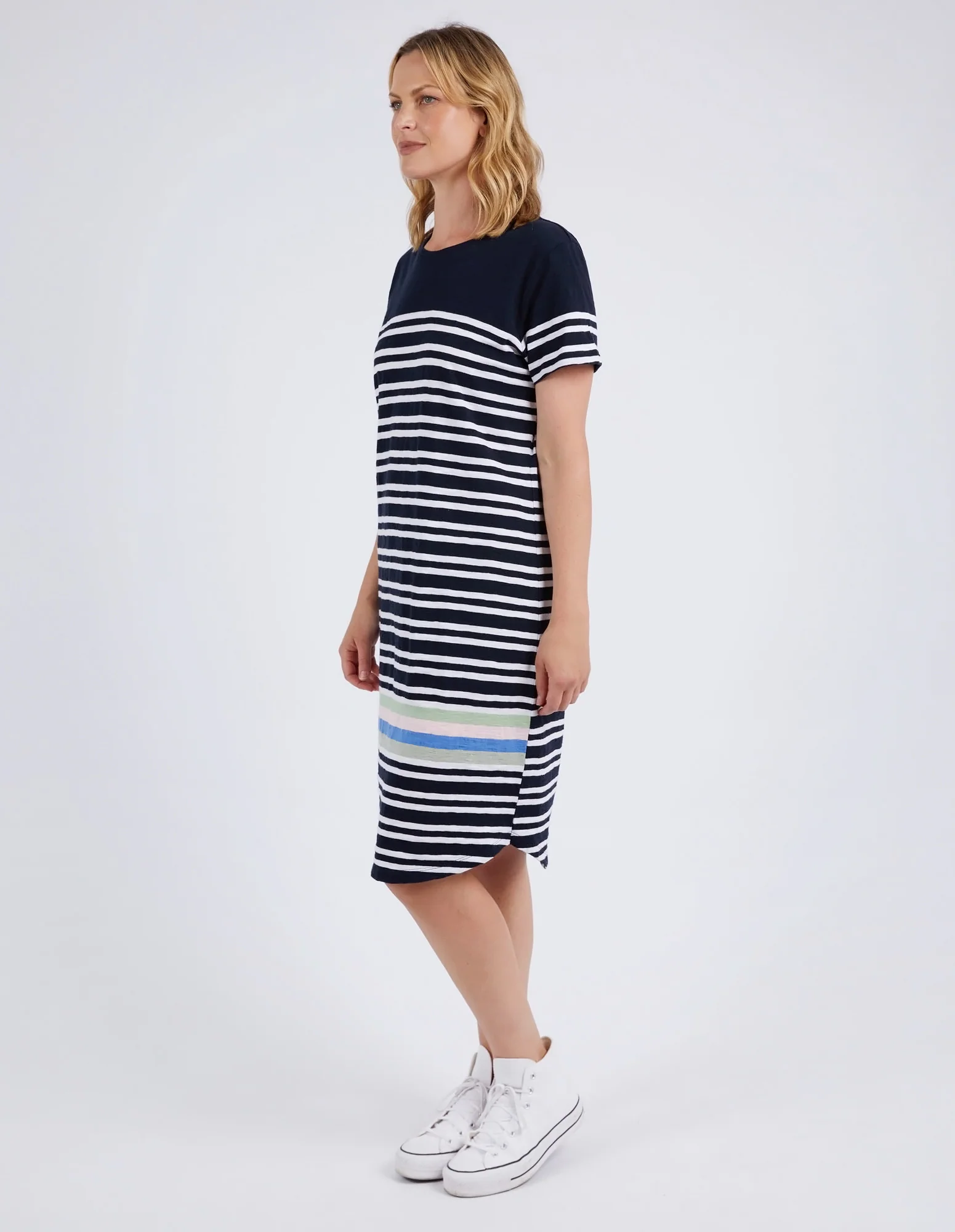 Elm Aligner Tee Dress Navy and White Stripe - Image 4