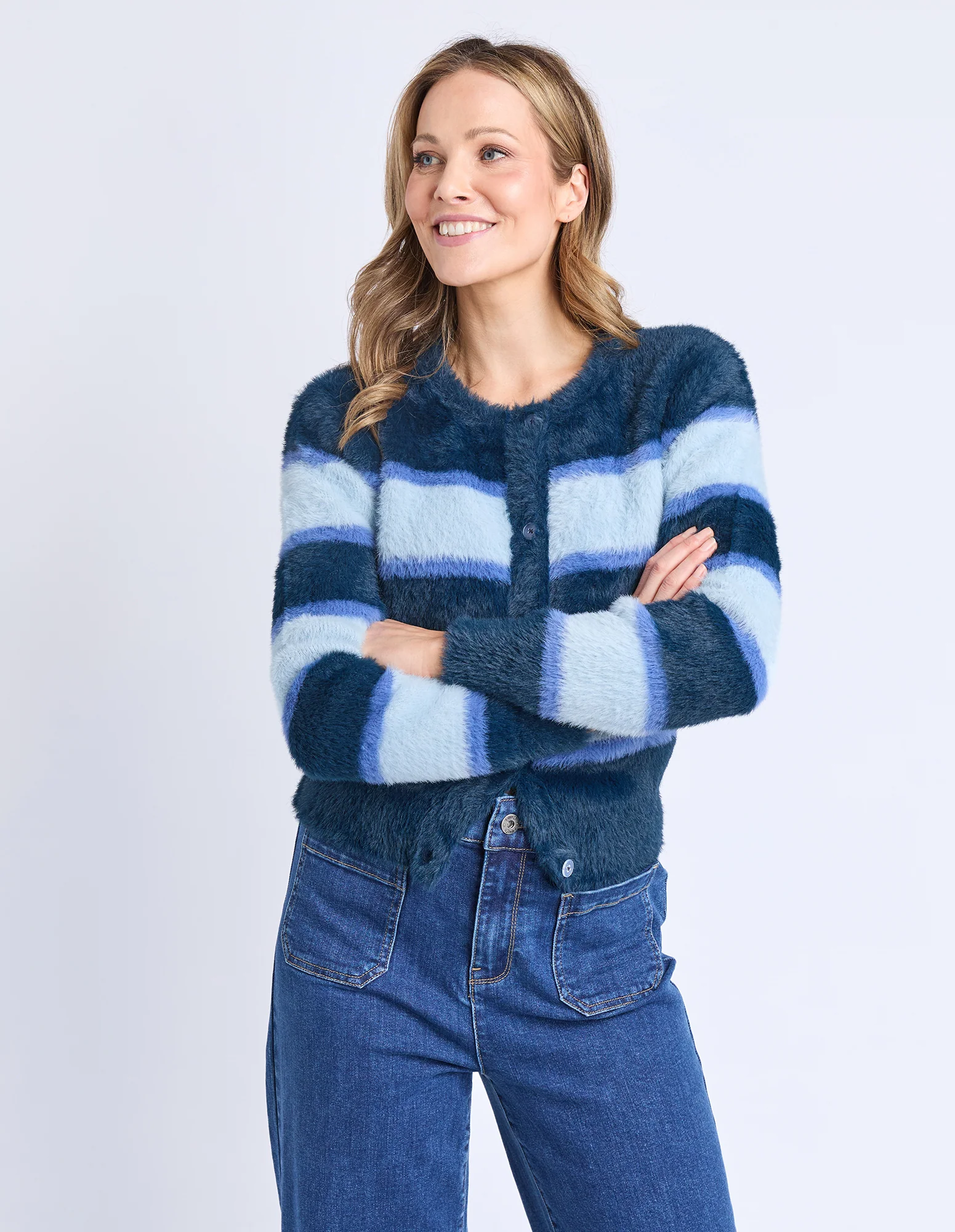 Elm Anna Ombre Knit Cardigan Navy Stripe - Image 2