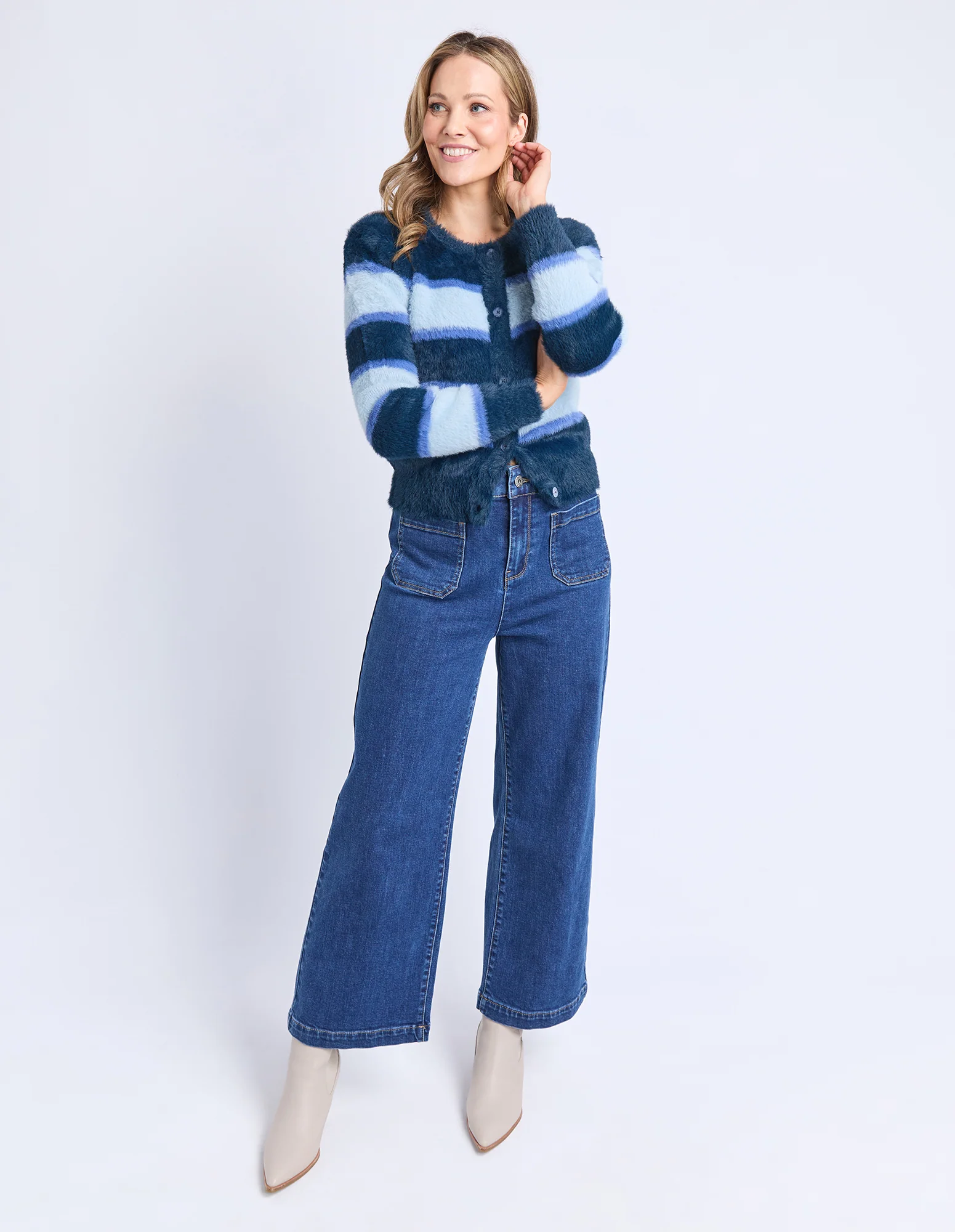 Elm Anna Ombre Knit Cardigan Navy Stripe - Image 4