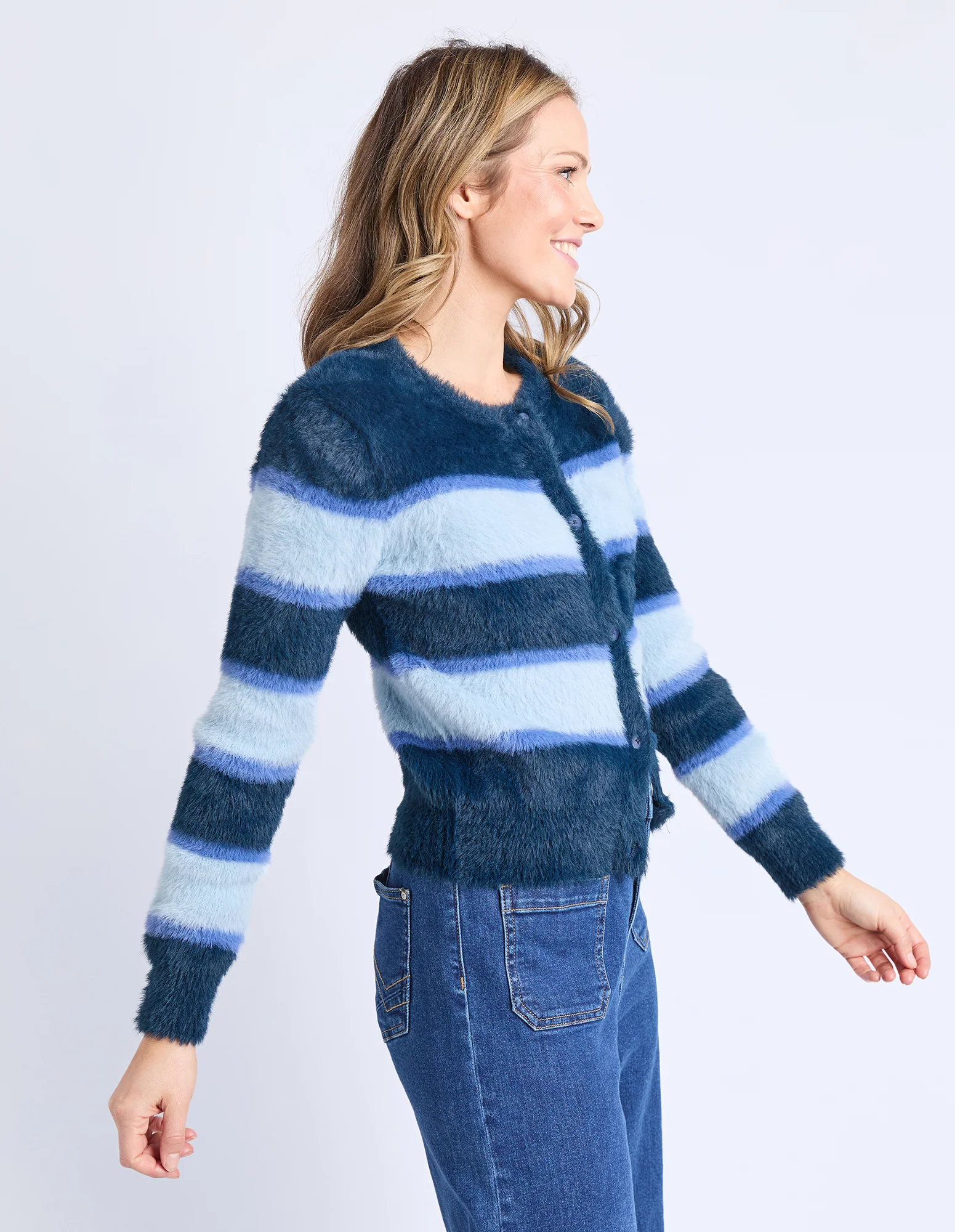 Elm Anna Ombre Knit Cardigan Navy Stripe - Image 5