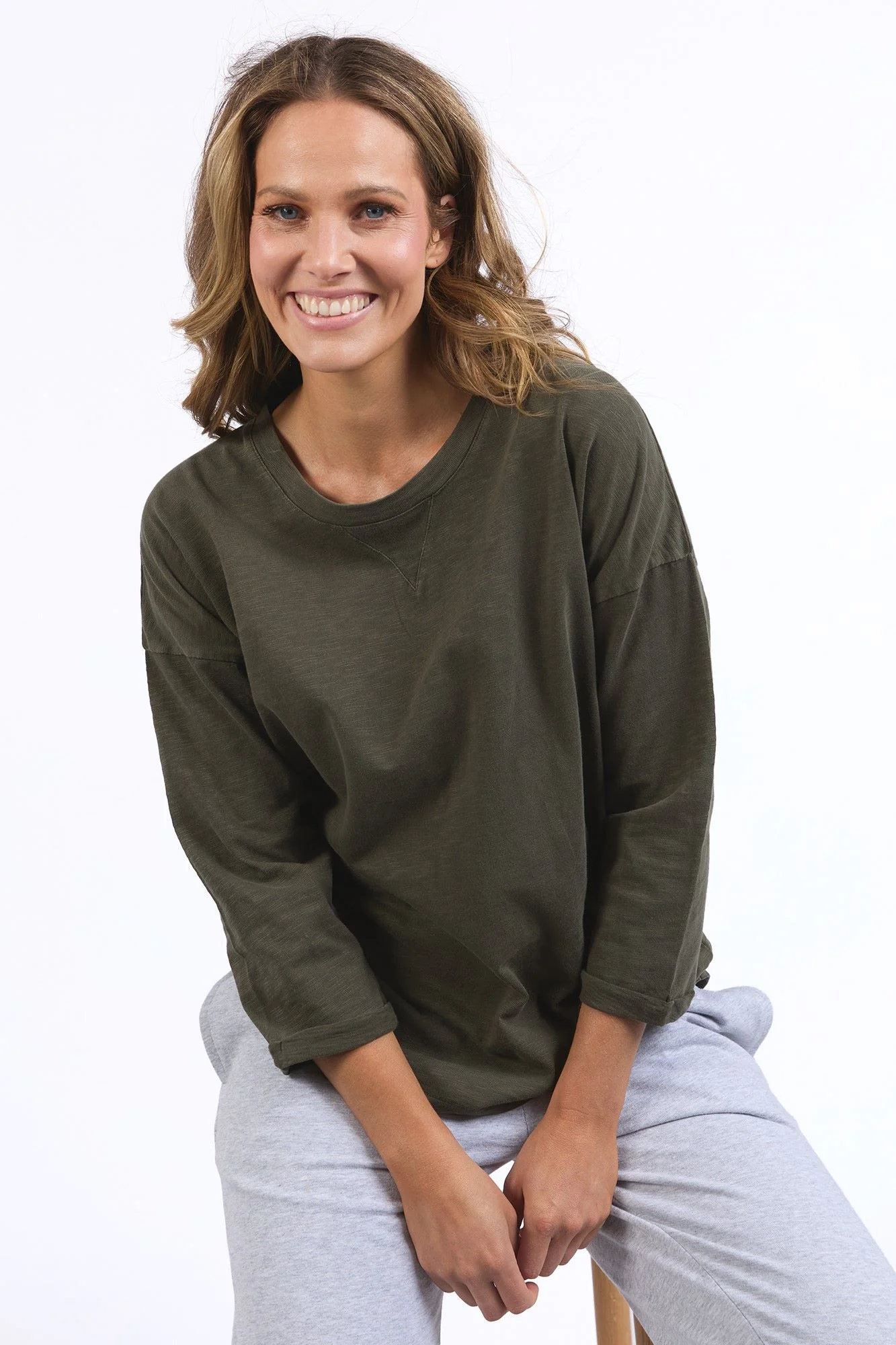 Elm Annie 3/4 Sleeve Tee Basil - Image 2