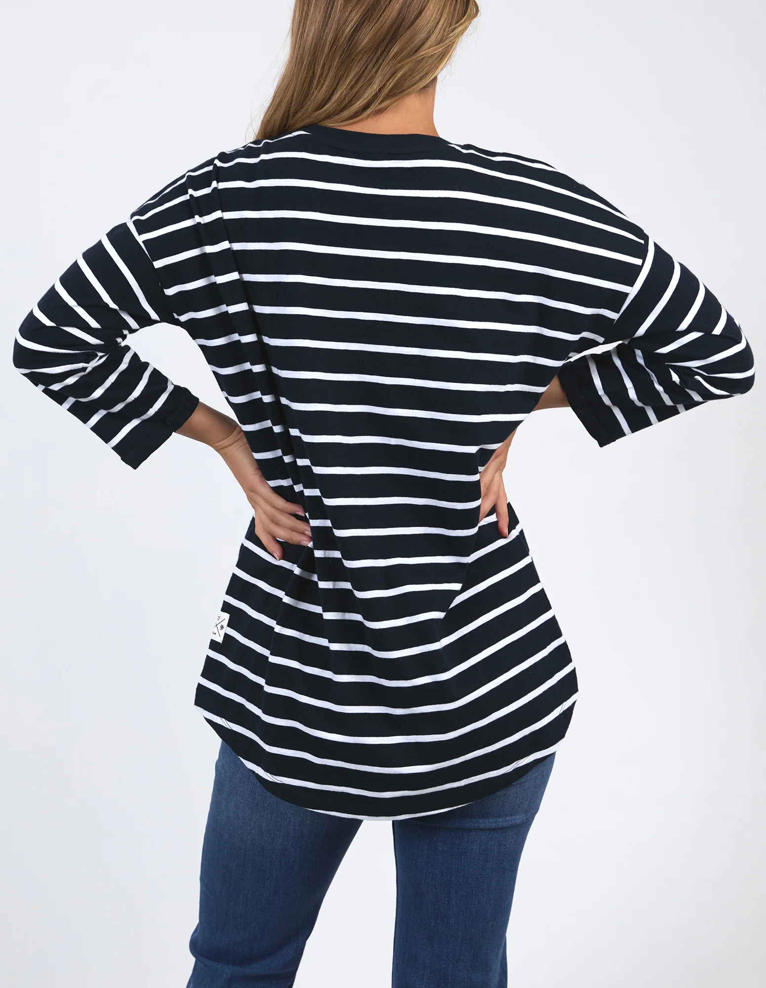 Elm Annie 3/4 Sleeve Tee Navy White Stripe - Image 6