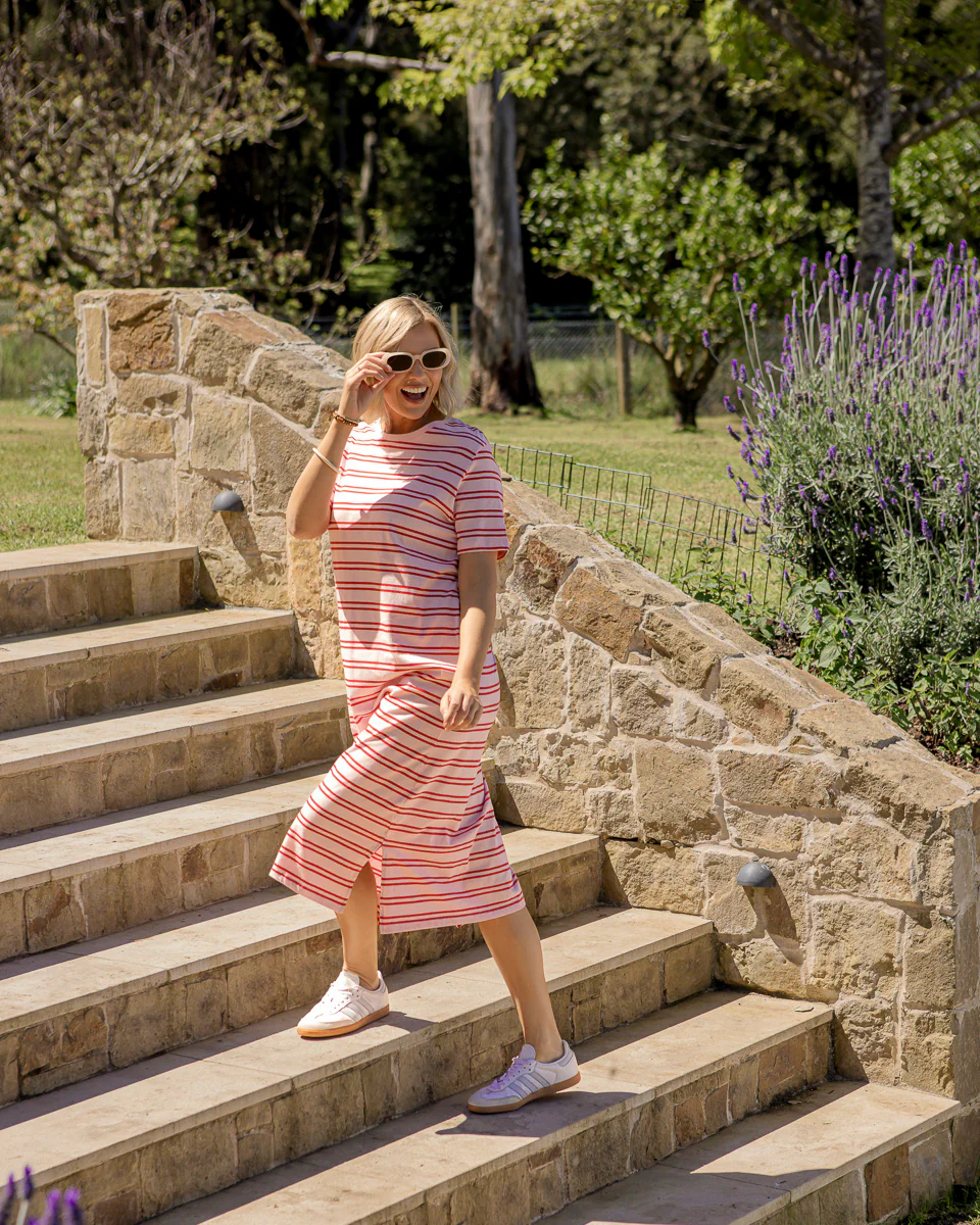 Elm Bon Bon Dress Red And Pink Stripe - Image 3